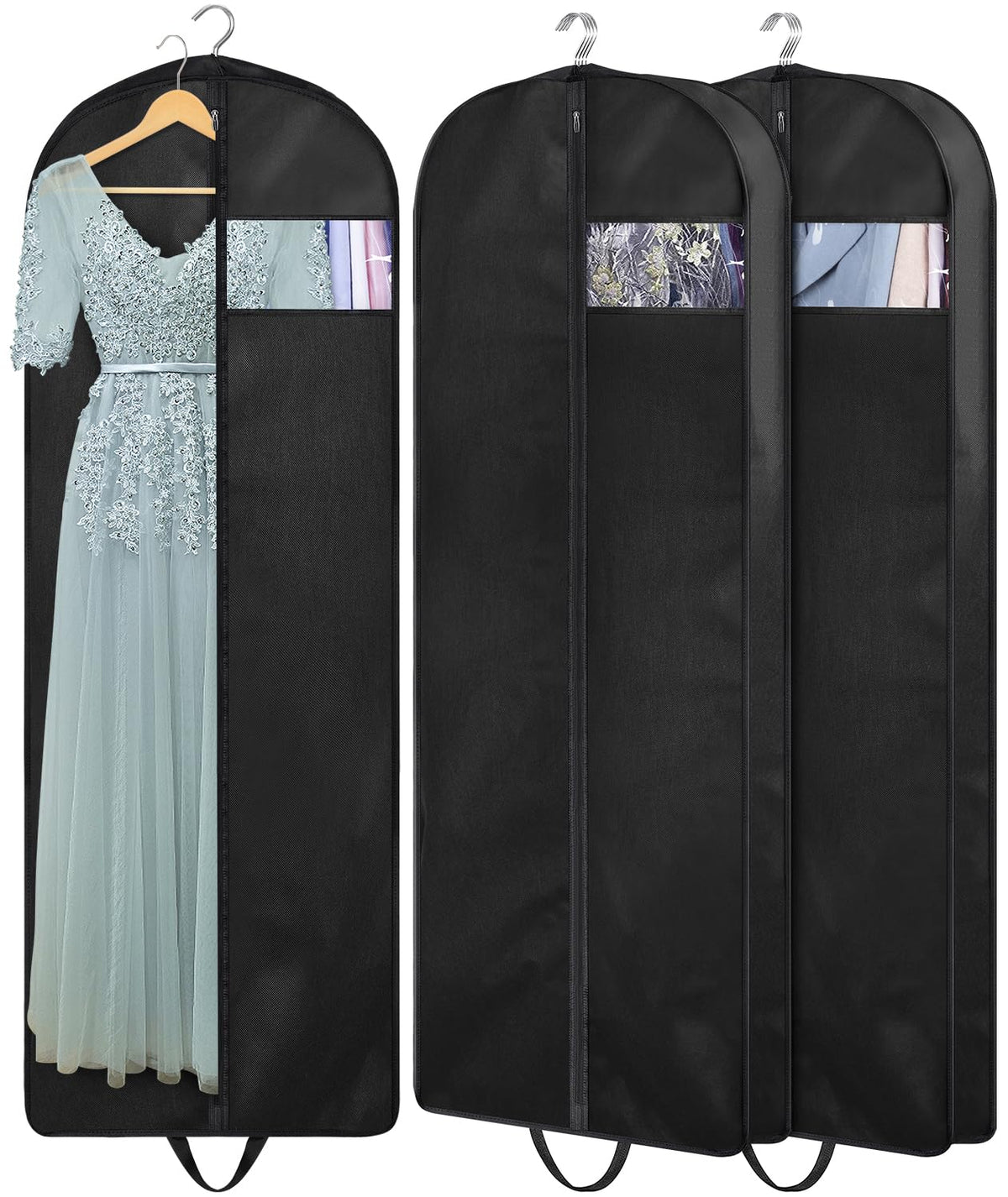 Kimbora 60'' Dress Garment Bags For Hanging Clothes Travel, Gusseted Garment Bags For Closet Storage With Handles For Long Gowns