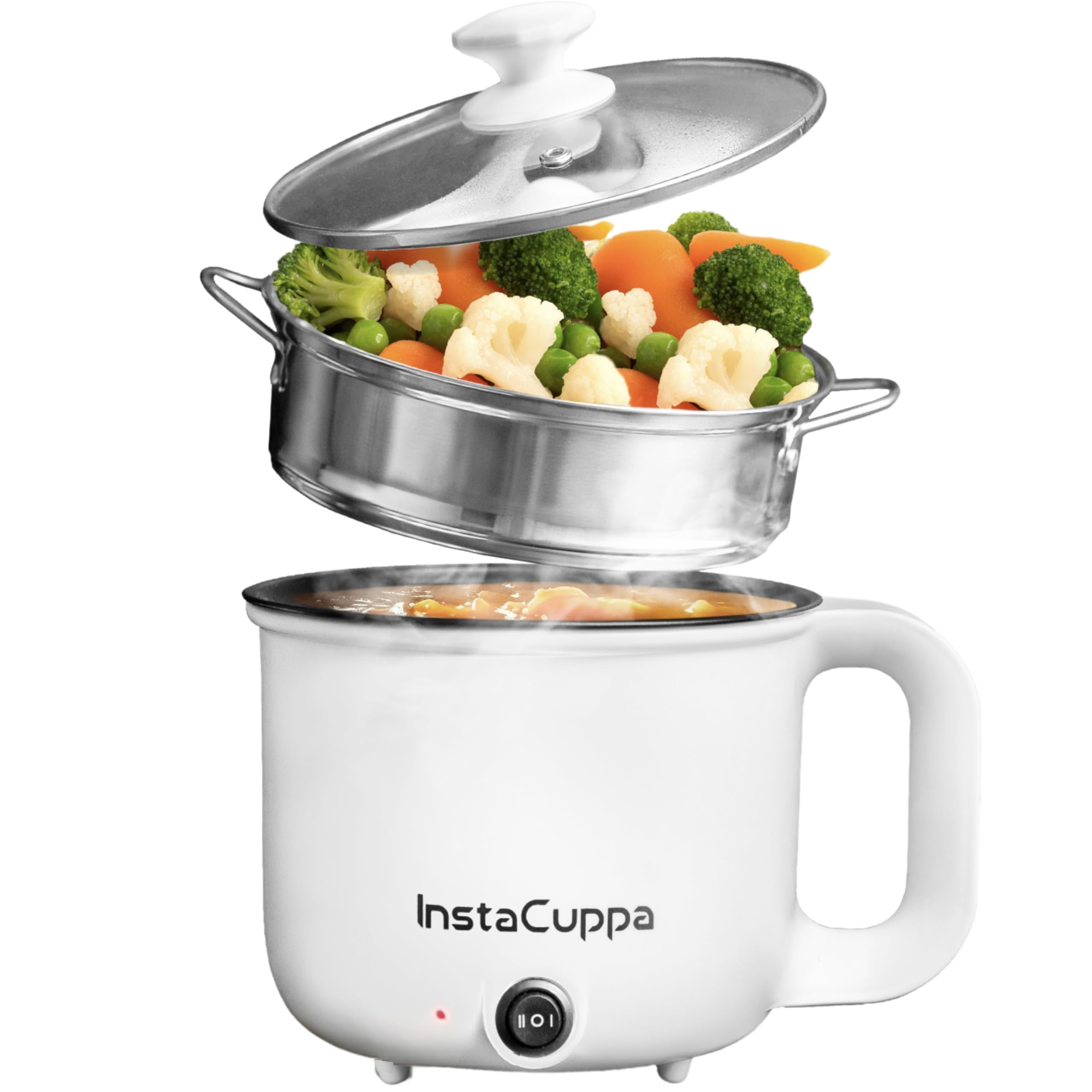 Instacuppa Stainless Steel 3-In-1 1.2Liter Multi Cook Kettle With Steamer, Non-Stick Inner Pot, Adjustable Temperature, Ideal Fo