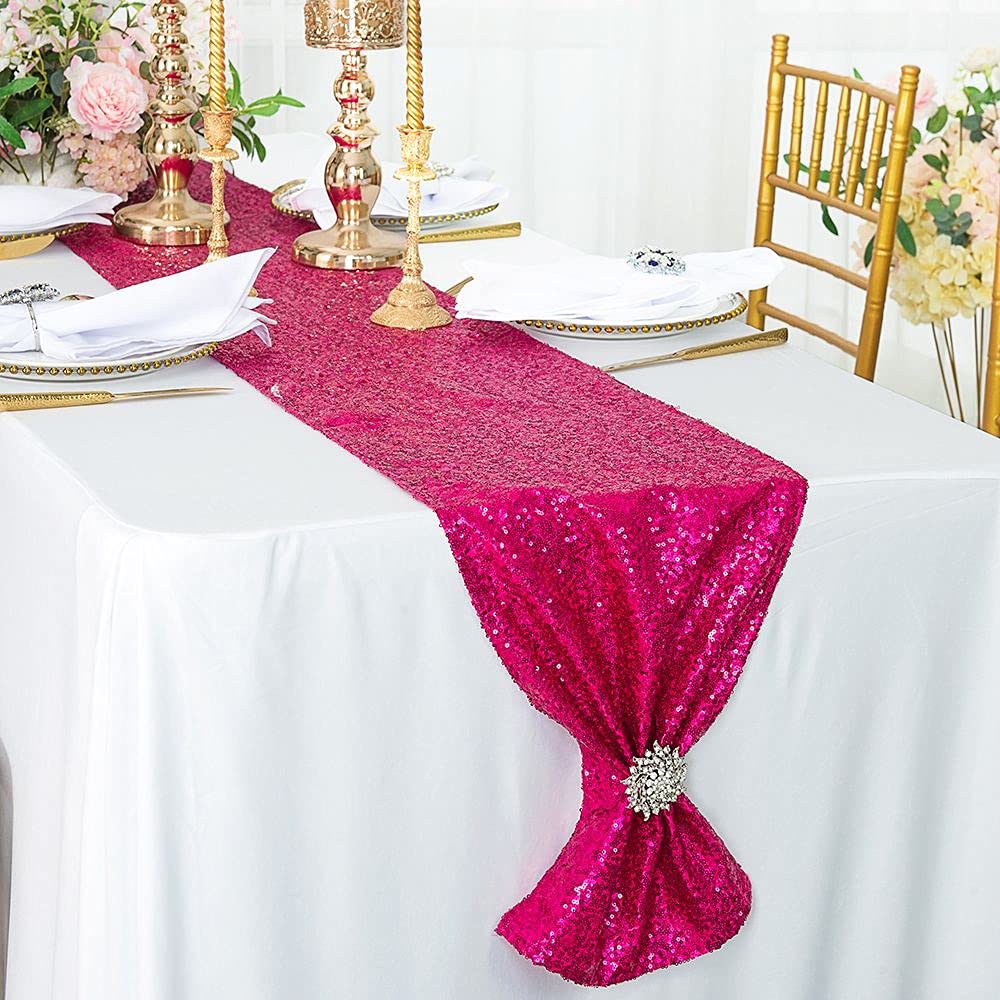 Jyflzq Hot Pink Sequin Table Runner 12'' X 72'' Pack Of 10 Sparkly Fuchsia Metallic Table Runner Glitter Sequin Runner For Table