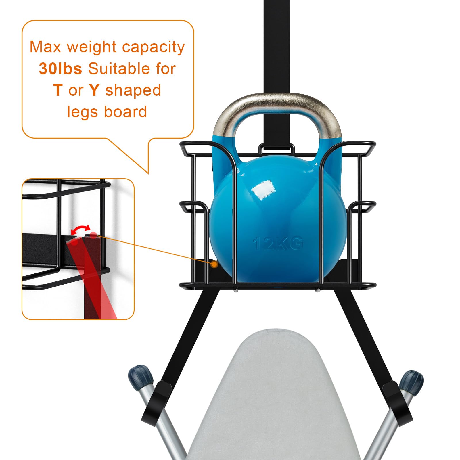 Orless Over The Door/Wall Mount Ironing Board Hanger, Laundry Room Iron And Ironing Board Caddy Storage Holder, Black