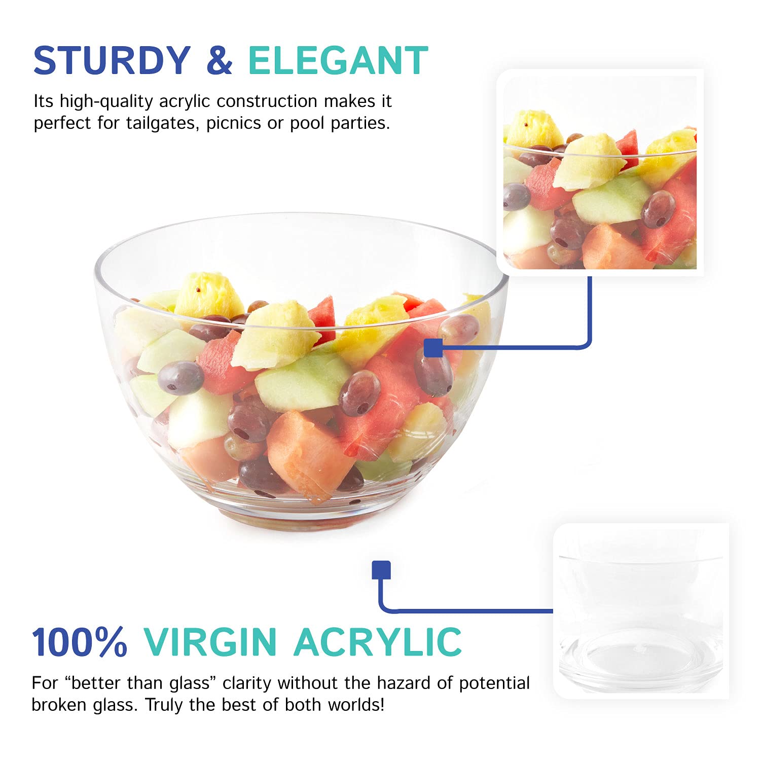Huang Acrylic Arc Thick Round Bowl - Chips, Salads, Snacks - Party, Kitchen, Holiday Serving