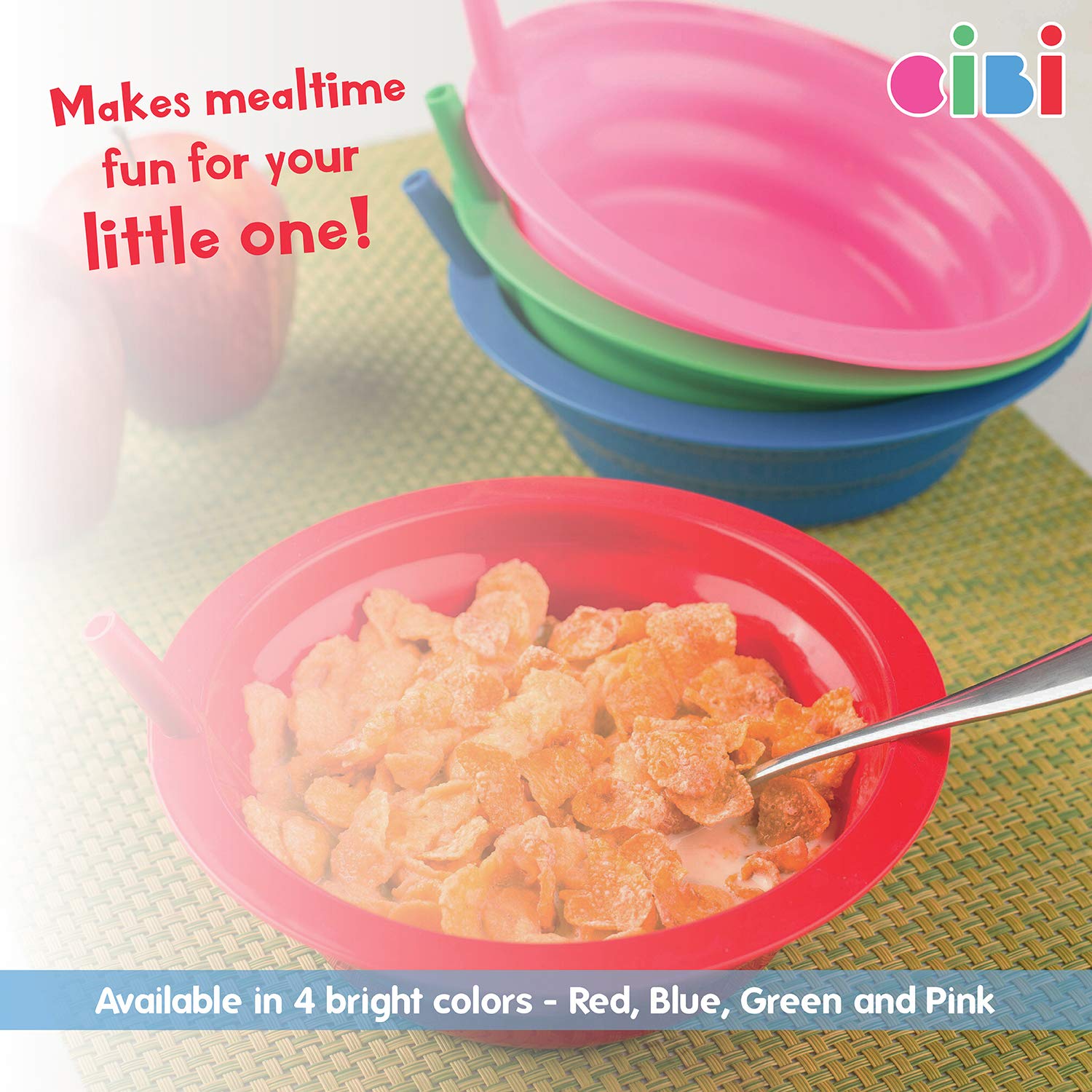 Cibi Kitchens Set Of 4 Cereal Bowls With Straws | Bpa-Free 22 Ounce Sip-A-Bowl | Microwaveable And Dishwasher Safe Toddler Bowl