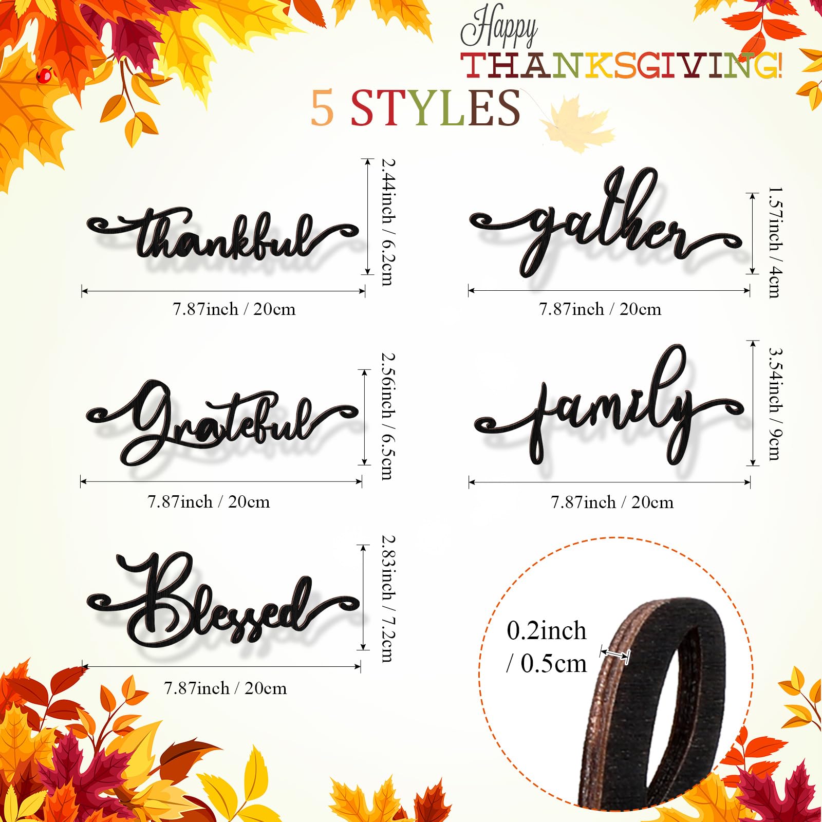 Jetec 40 Pieces Thanksgiving Decor Thankful Grateful Blessed Wood Cutout Sign for Plate Table Wall Decor Rustic Wooden Word Cuto