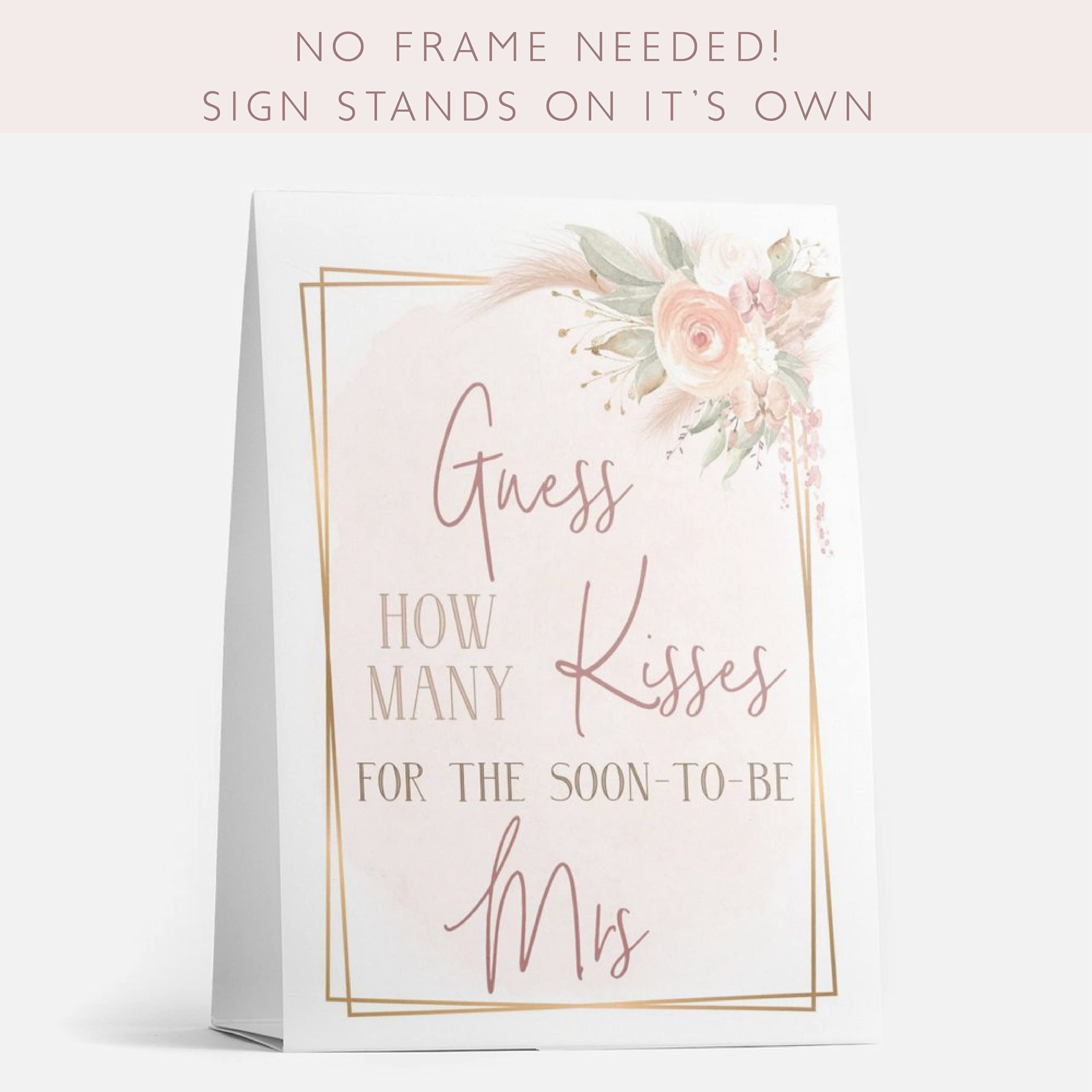 Your Main Event Prints Boho Pink Gold Pompas Grass How Many Kisses Game Sign And Cards Great For Bridal Showers And Weddings, Fl