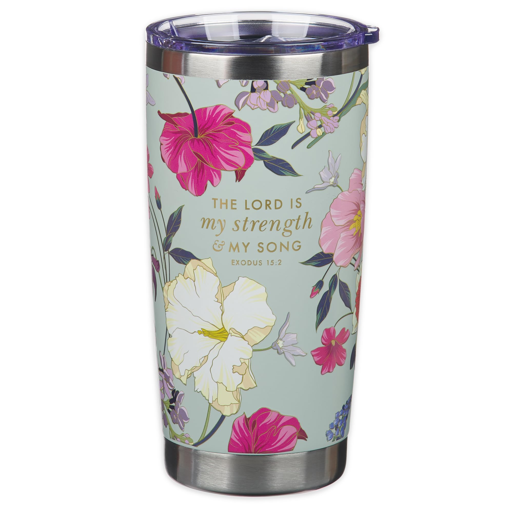 Christian Art Gifts Large Stainless Steel Scripture Travel Mug Tumbler For Women: Lord Is My Strength Inspirational Bible Verse,