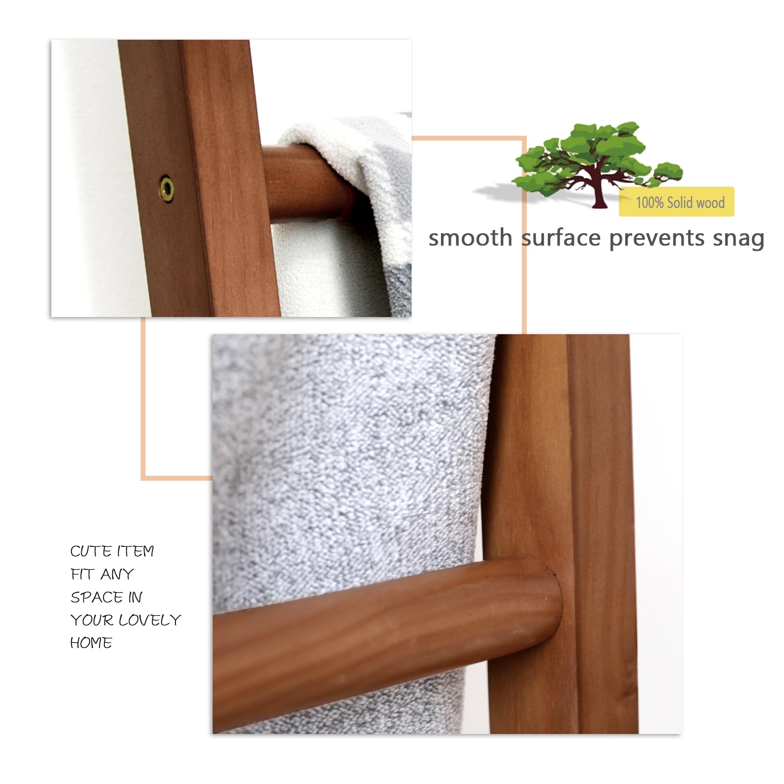 Fuin 6Ft Wooden Brown Blanket Ladder Living Room Decorative Wall Leaning Farmhouse Quilt Display Holder Rustic Wood Towel Rack F
