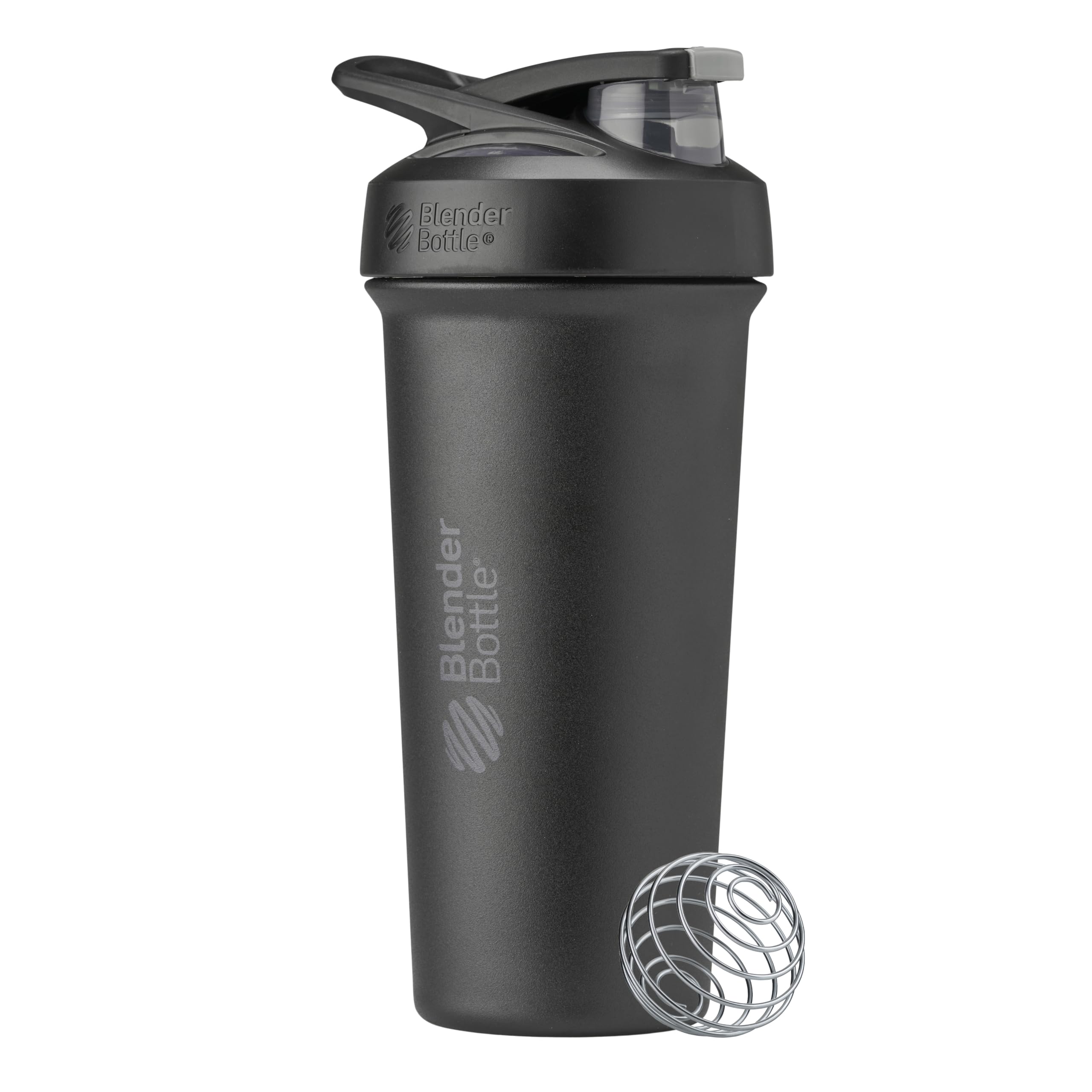 BlenderBottle Sport Sleek Shaker Cup Insulated Stainless Steel Water Bottle with Wire Whisk, 25-Ounce, Black