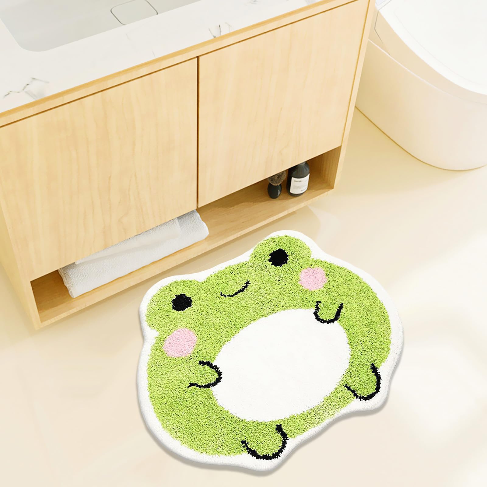 Ukeler Bath Mats Cute Frog Shape Bathroom Rugs For Kids, Small Shaggy Soft Bedroom Rugs Nursery Rug Non Slip Washable Absorbent
