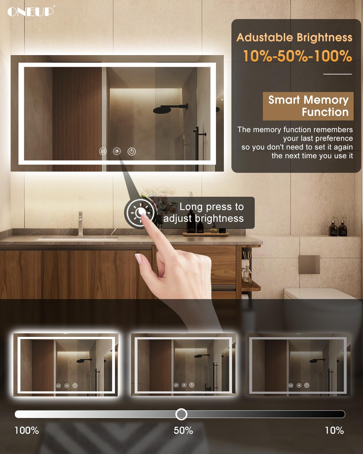 Oneup 60X30 Inch Smart Led Bathroom Mirror,Rgb Color Changing Bathroom Mirror With Lights,Anti-Fog Wall-Mounted Vanity Mirrors,D