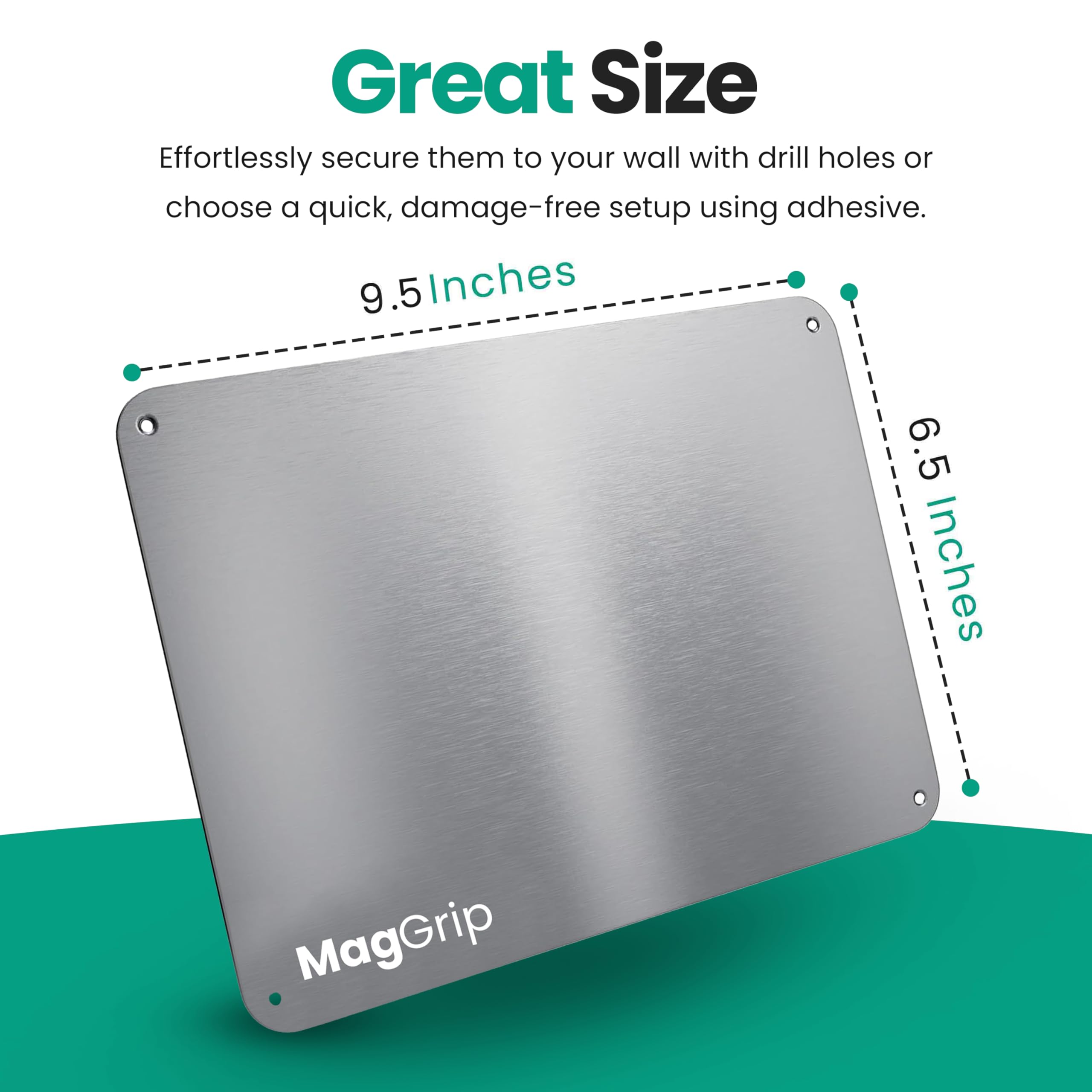 9.5 Inches X 6.5 Inches Stainless Steel Plate For Magnets, 3M Adhesive Back, Mounting Screws, Ideal For Magnetic Shelf, Spice Ho