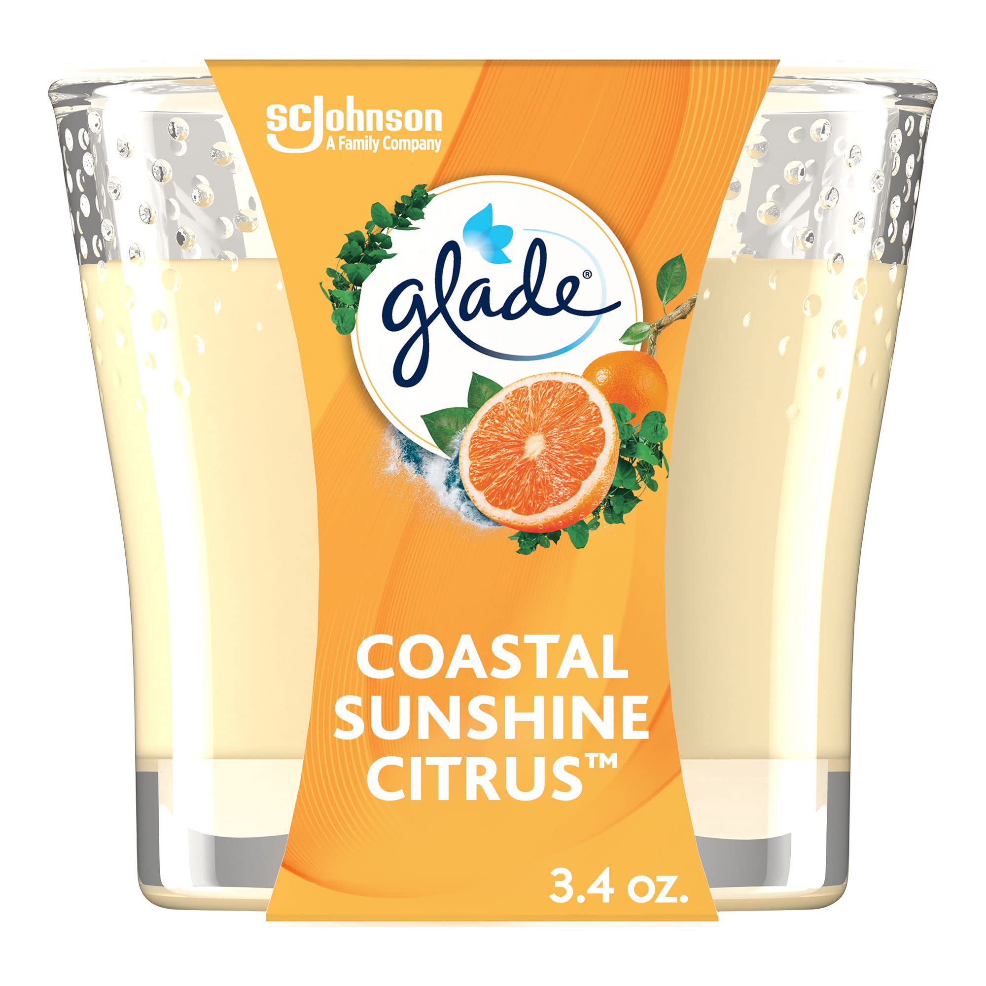 Glade Candle Jar, Air Freshener, Coastal Sunshine Citrus, 3.4 Oz
