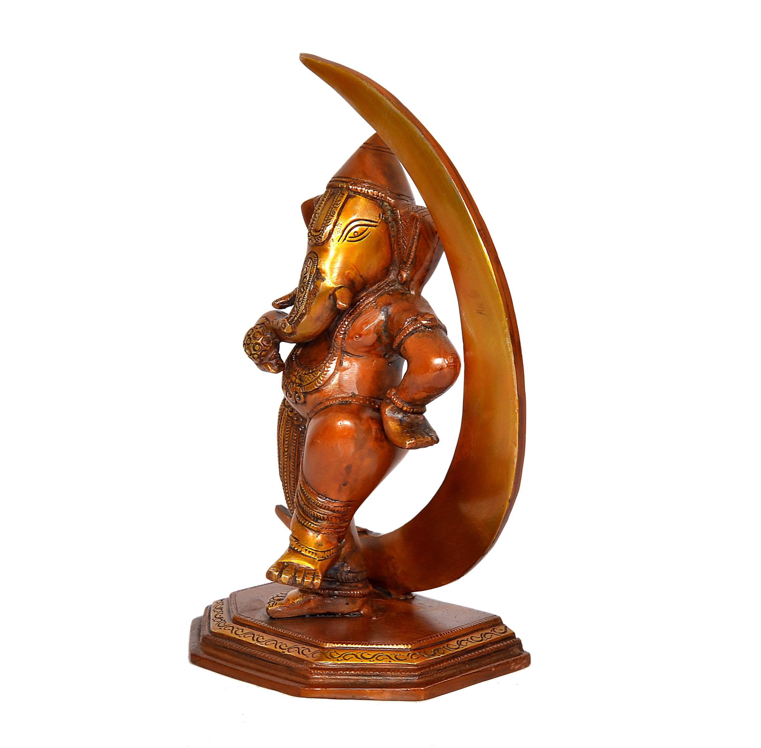 Dattatreya Brass Lord Ganesha Idol Statue Ganesh On Moon Decorative Sculpture For Home Office Temple Showpiece (Height 10 Inch)