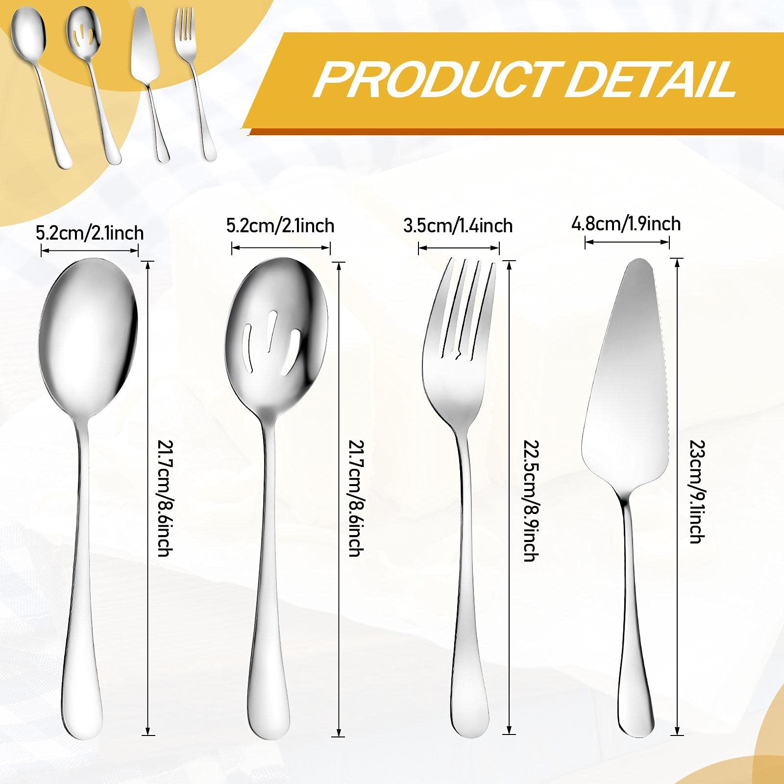 Tanlade 19 Pcs Stainless Steel Serving Utensils Set Flatware Include Spoons Forks Slotted Spoons Soup Ladle Skimmers Pie Server