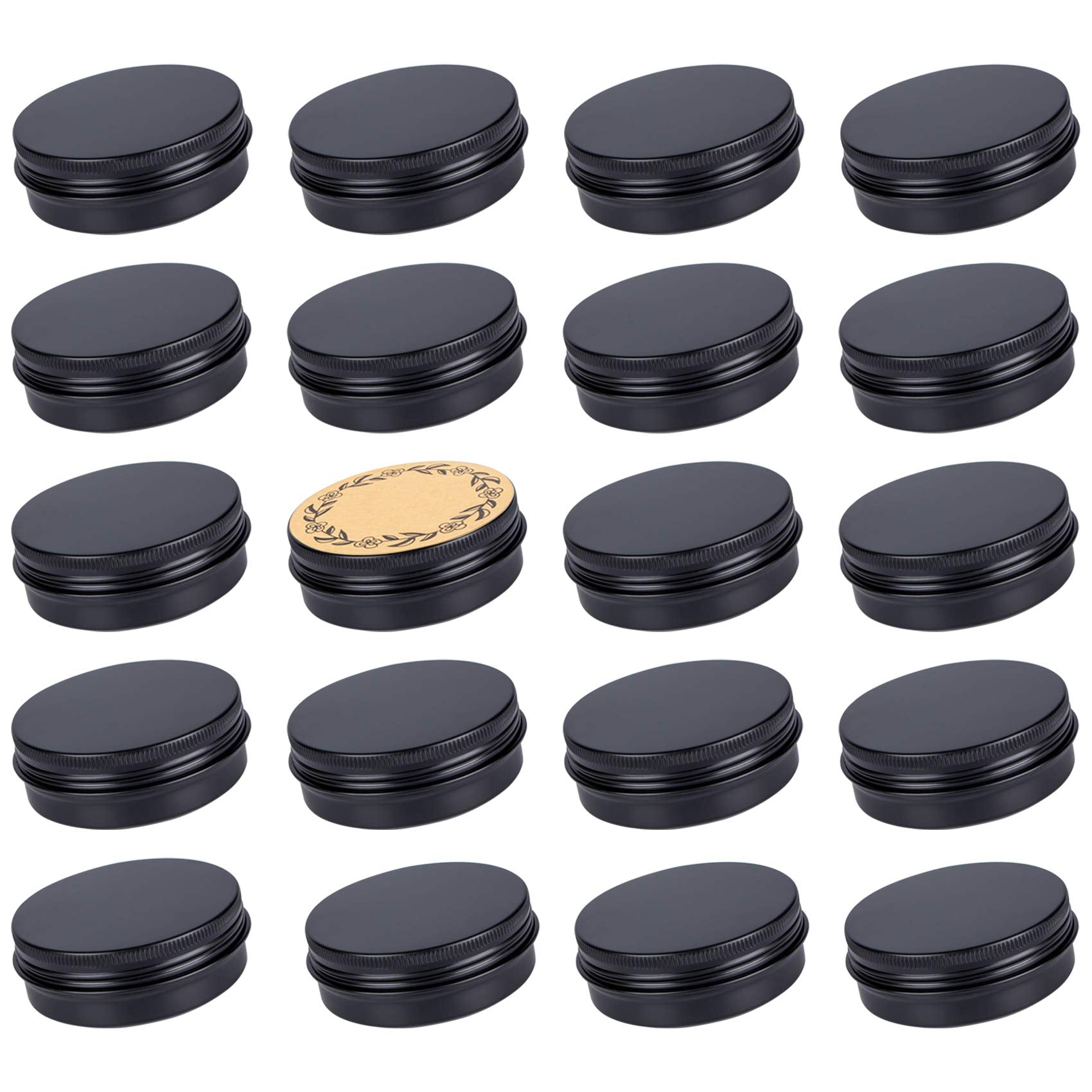 2 Oz / 60Ml Screw Top Aluminum Tin Jar With Screw Lid And Blank Labels - Pack Of 23 (Black)