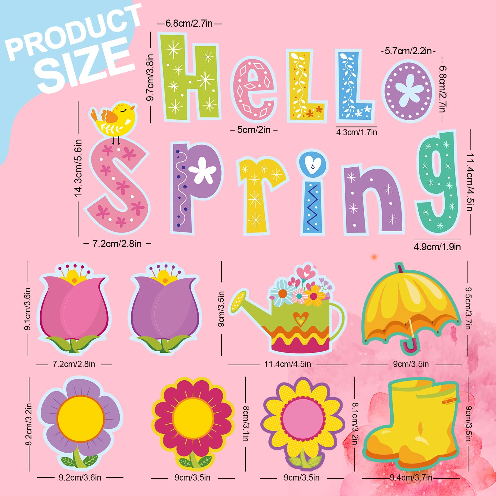 Whaline 23Pcs Hello Spring Refrigerator Magnets Spring Flower Blossoms Umbrella Pattern Fridge Magnets Colorful Floral Metal Magnetic Stickers for Spring Car Metal Door Garage Cabinet Mail Box