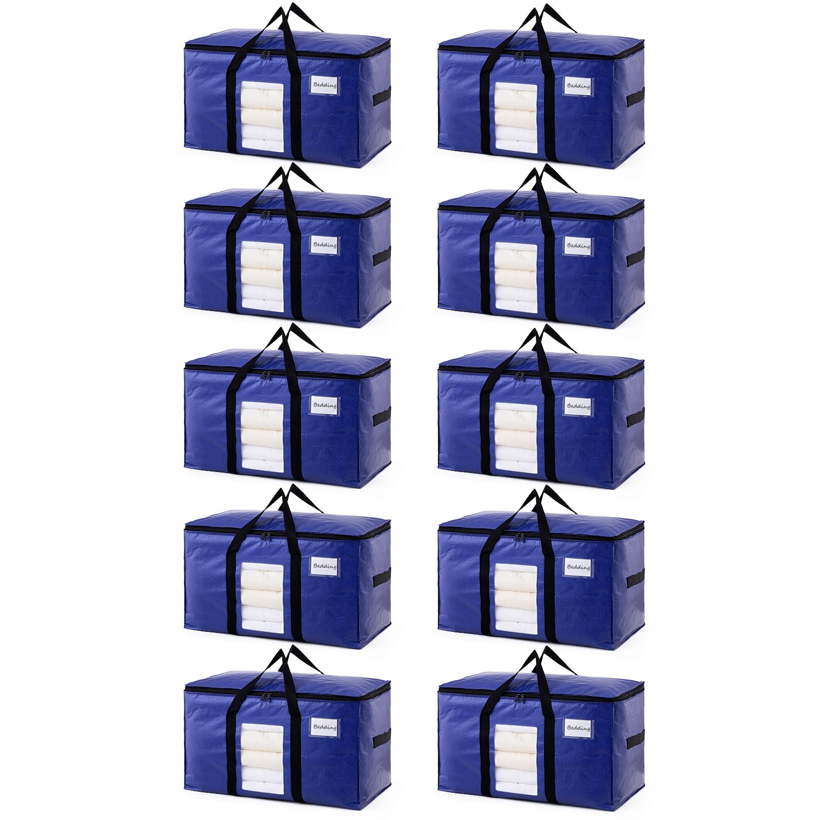 TAILI 10 Pack Dark Blue Extra Large Moving Bags, Heavy Duty Totes with Visible Window, Wrap Around Handles, Great for Space-Savi