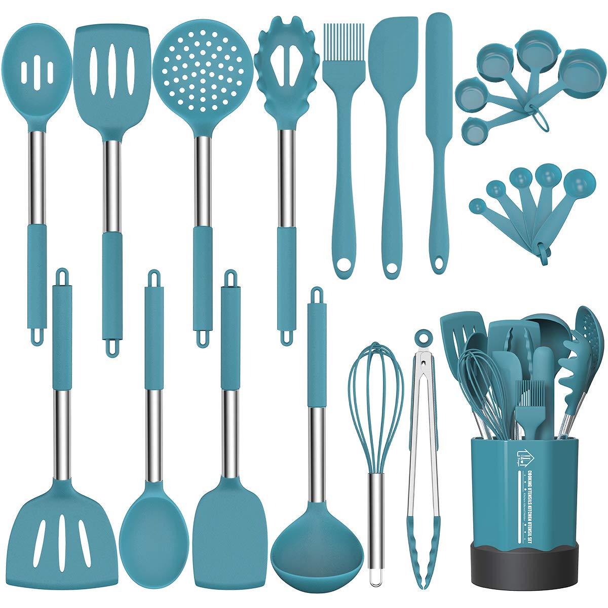 Silicone Cooking Utensil Set, Fungun Non-Stick Kitchen 24 Pcs Cookware, Heat Resistant , Silicone Kitchen Tools Gift With Stainl