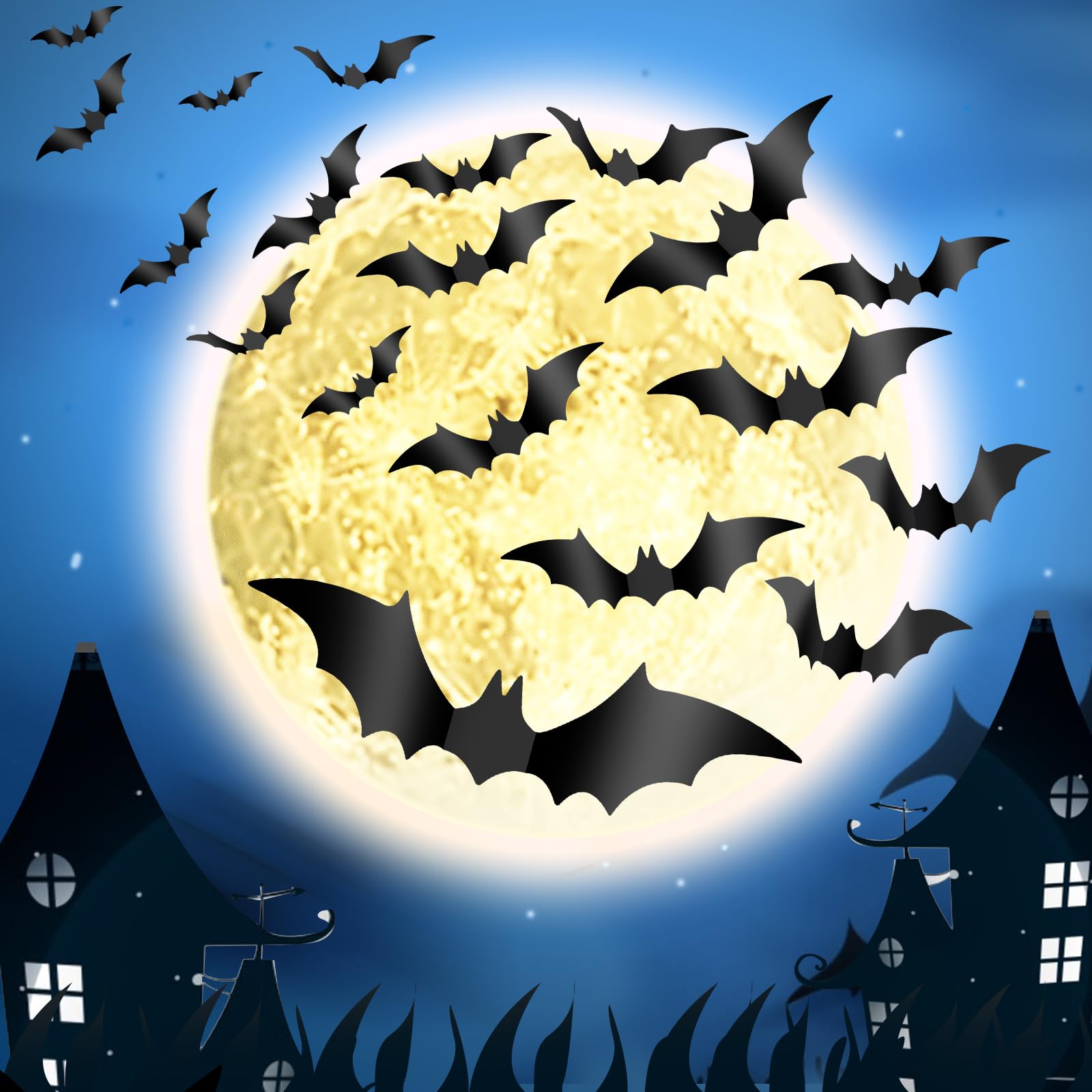 Halloween Decoration Bat 112 Pcs 3D Halloween Bats Wall Decor Stickers, Halloween Party Supplies, Halloween Wall Bats Stickers D