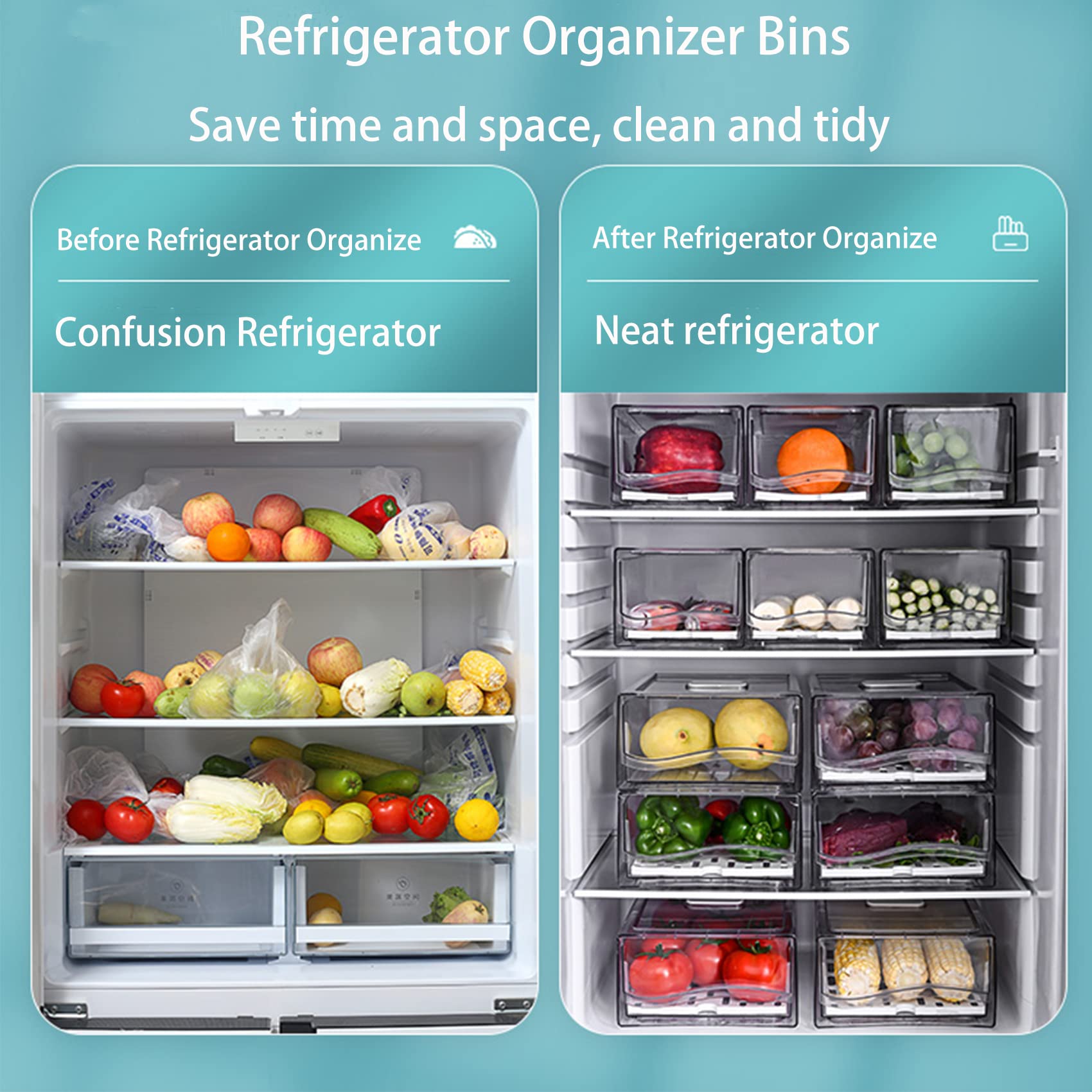 Diskary Fridge Organizer, Stackable Refrigerator Organizer Bins, Reusable Food Storage Containers, Fridge Drawer Organizer In Ho