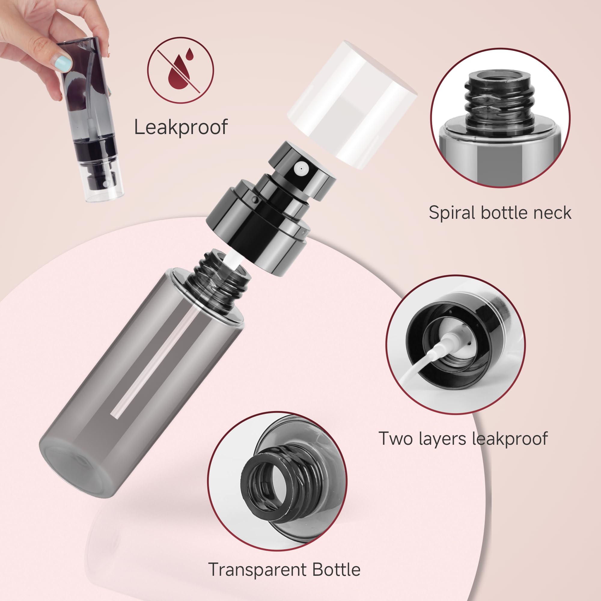 Givitasot 9Pack Small Spray Bottle, 3.4Oz Black Plastic Fine Mist Mini Spray Bottles, Empty Refillable Travel Spray Bottle, Mist