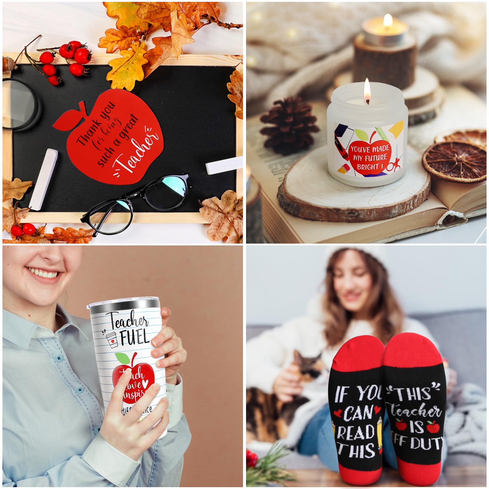 Teacher Christmas Gifts 6 PCS Teacher Appreciation Gifts for Women  Back to School Gifts for Teachers End of The Year Graduation Valentine's Day Gifts for Teacher with Socks Pen Holder Scented Candle