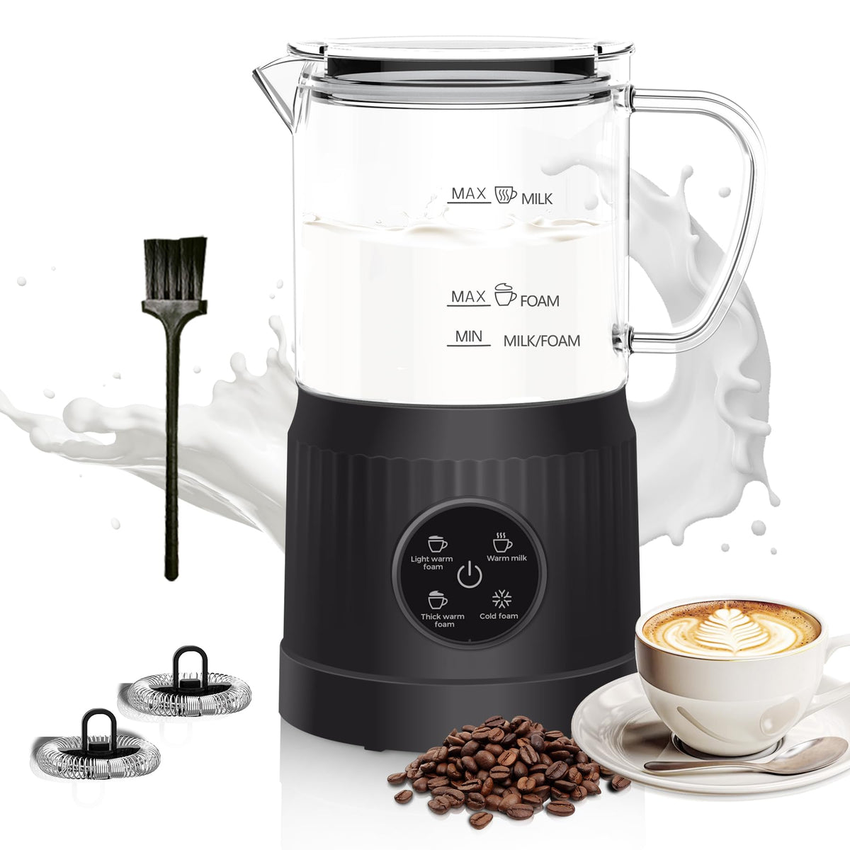 4-In-1 Electric Milk Frother And Steamer With Led Touch Screen, Non-Stick Bottom, Milk Warmer 13.52Oz For Lattes, Cappuccinos, A