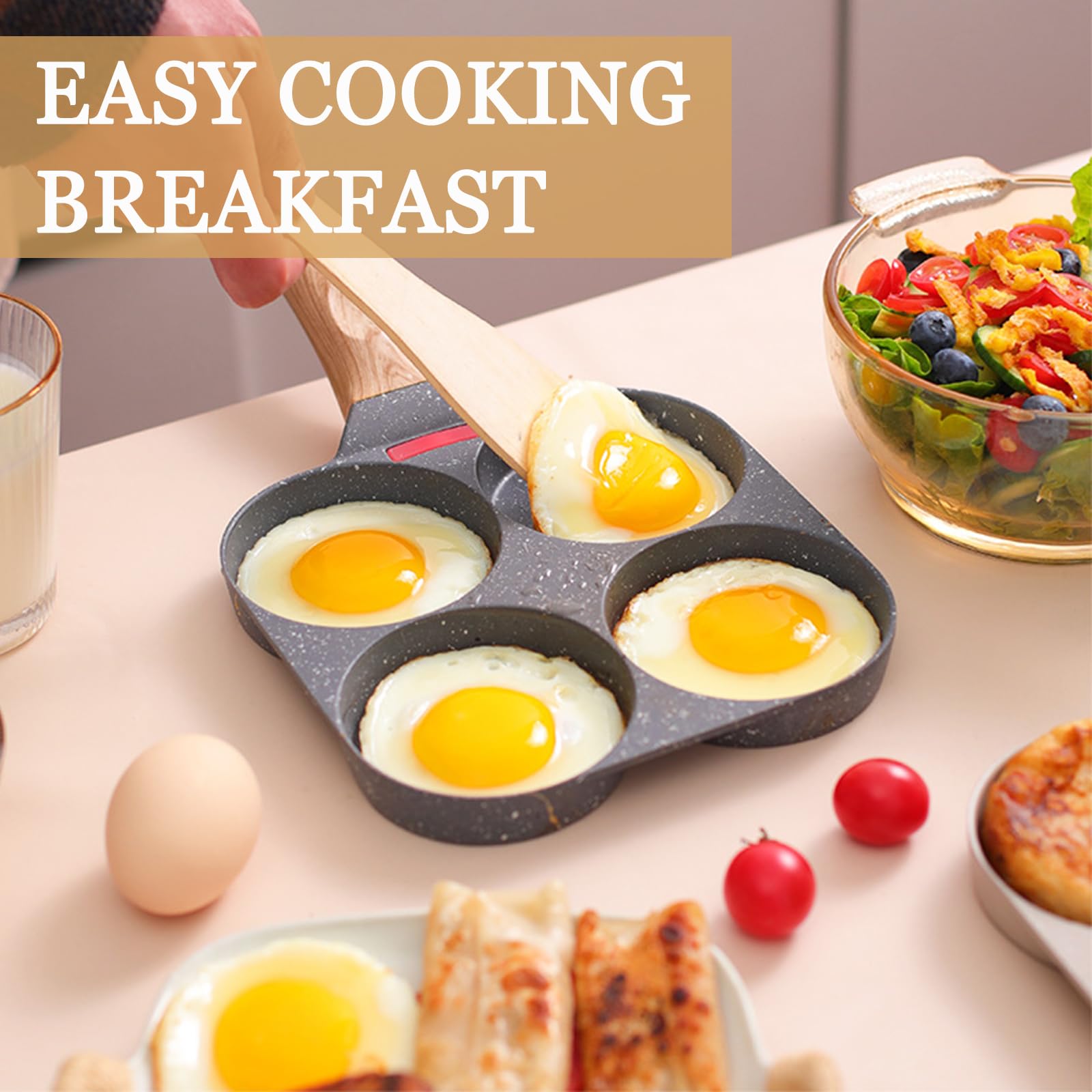 Justup Nonstick Egg Frying Pan, Egg Pan Divided Grill Pan, Heat Resistant Handle 3 Section Skillet, Omelette Pan For Breakfast,