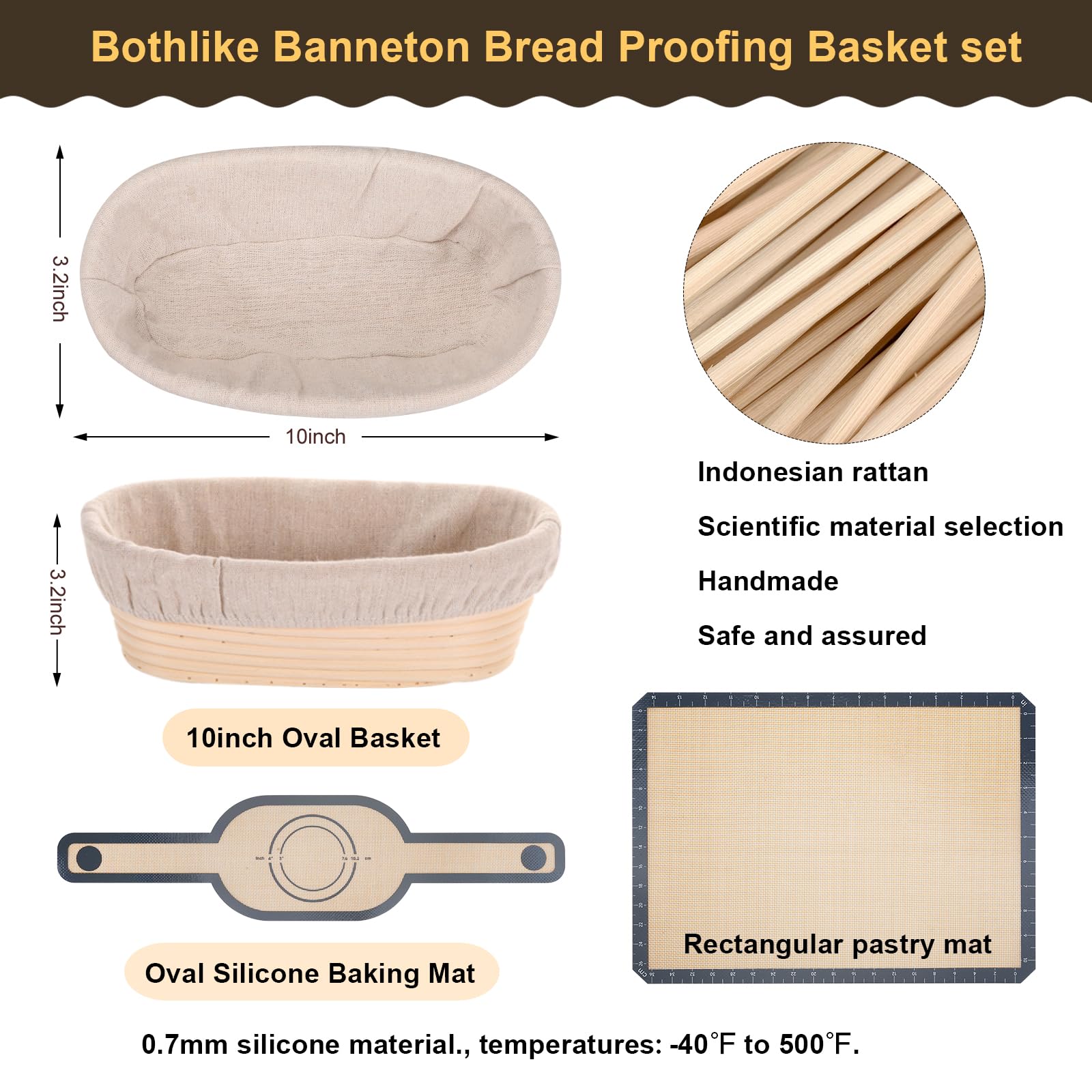 Banneton Bread Proofing Basket, 9 Pcs, 10 Inch Oval Bread Proofing Basket Set, Sourdough Proofing Basket, Starter Kit, Inlude Do