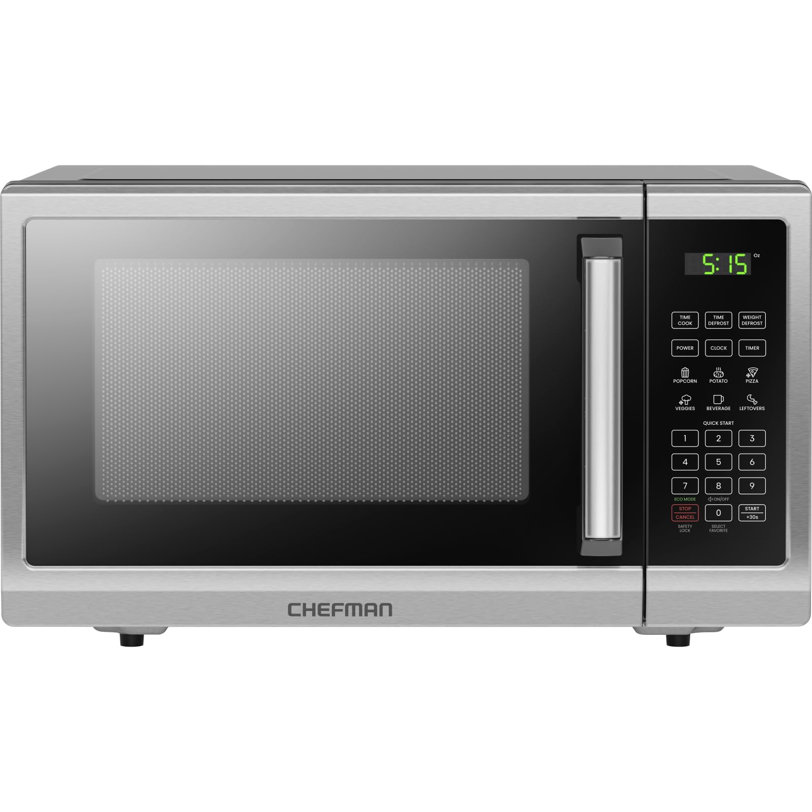 Chefman Countertop Microwave Oven 0.9 Cu. Ft. Digital Stainless Steel Microwave 900 Watt With 6 Presets, Eco Mode, Mute Option,