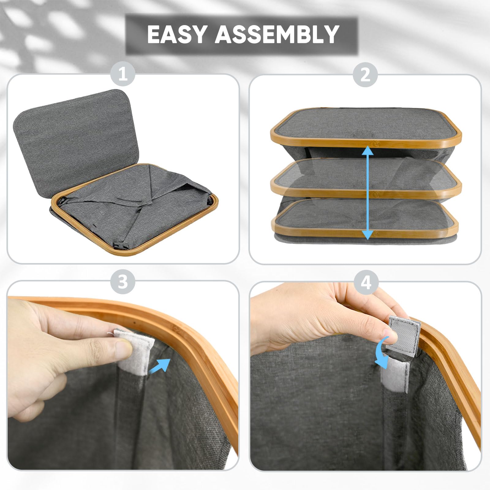 Baleine Laundry Hamper With Lid, Tall Laundry Baskets With Bamboo Pull Handles, Large Laundry Bin With Internal Support (40 Gall