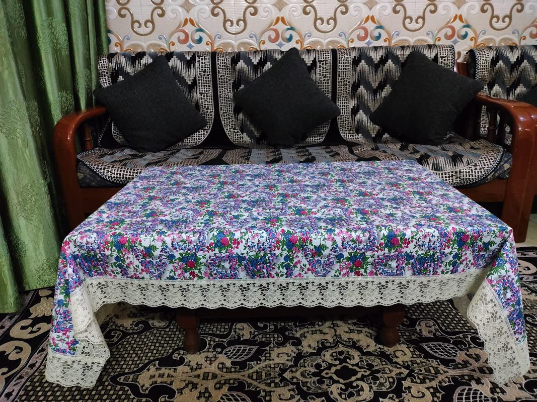 ROYAL  NEST  Table Cloth 2 to 4 Seater (40 INCH x 60 INCH) Table Cover with Lace (Bail, Blue Color)