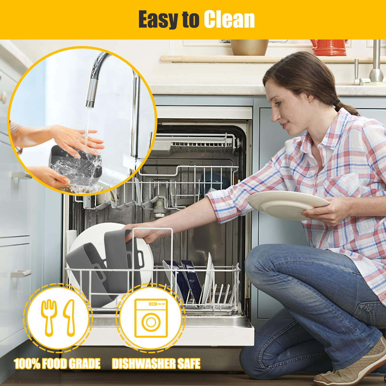 2Pcs Air Fryer Silicone Liners Rectangular For Ninja Foodi Dual Dz201 8Qt/Dz090 6Qt/Ninja Doublestack Sl201 8Qt, Mmh Reusable Ai