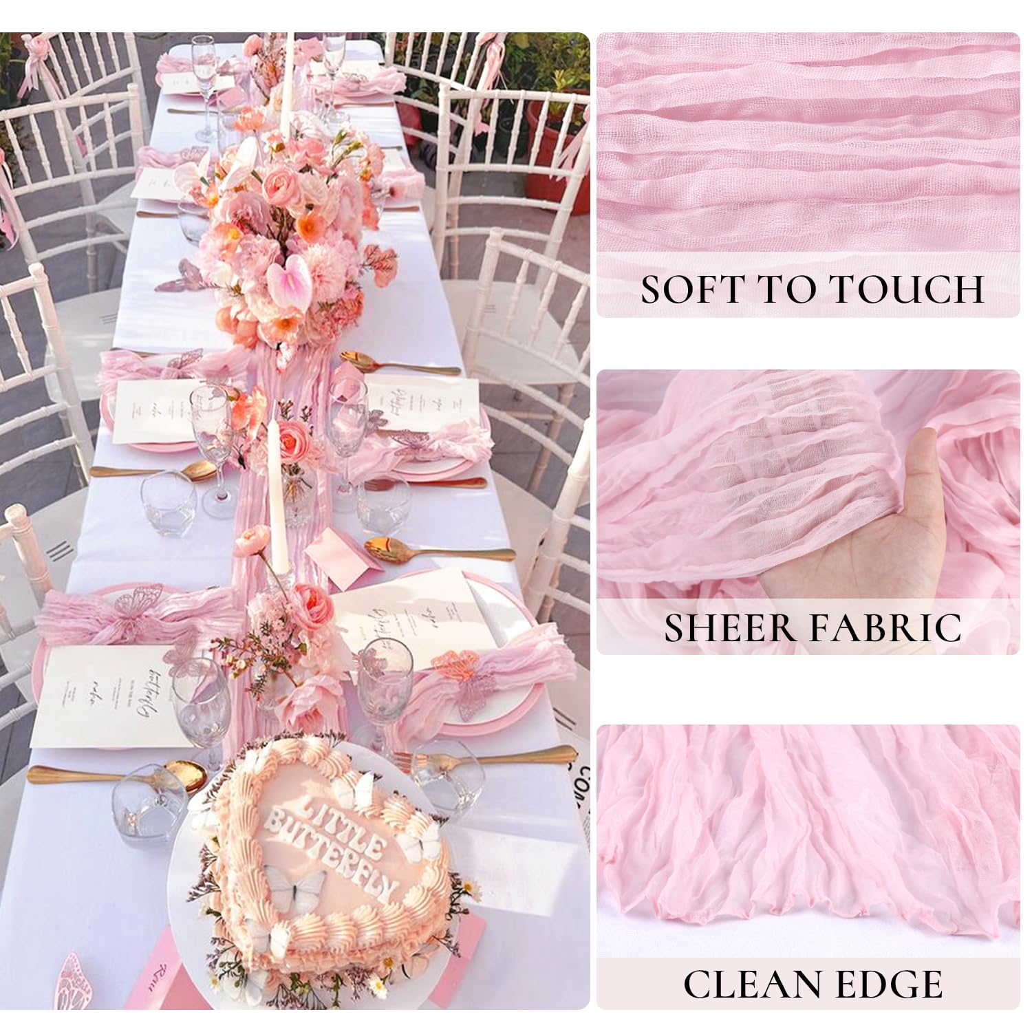 6 Pack Light Pink Table Runner Cheese Cloth Rustic Sheer Gauze Cheesecloth Table Runner 120 Inch 10 FT for Wedding Baby Shower B