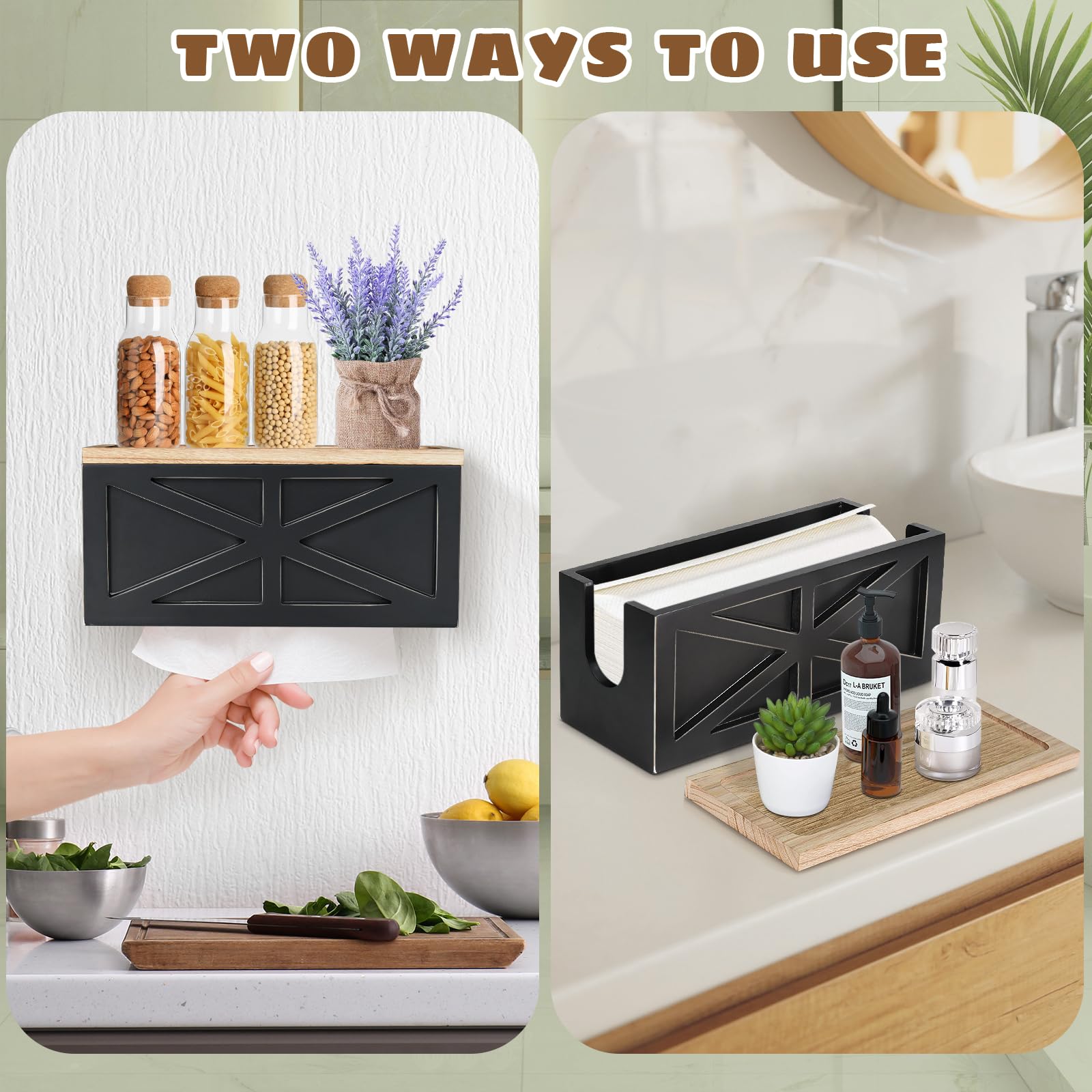 Paper Towel Dispenser Wall Mount, Paper Towel Holder Wall Mounted With Lid, Solid Wood Commercial C-Fold, Z-Fold, Trifold Hand P