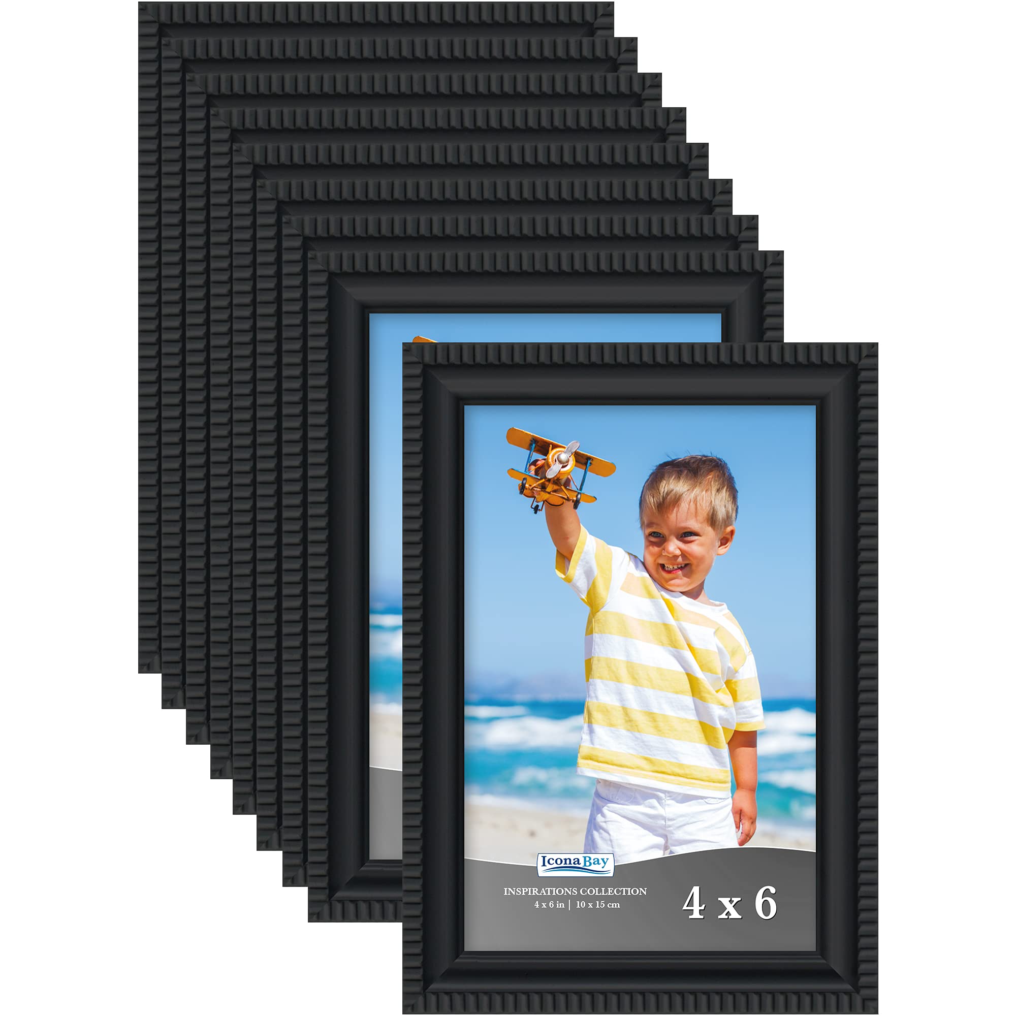 Icona Bay 4x6 Picture Frames (Black, 12 Pack), Beautifully Detailed Molding, Contemporary Picture Frame Set, Wall Mount or Table