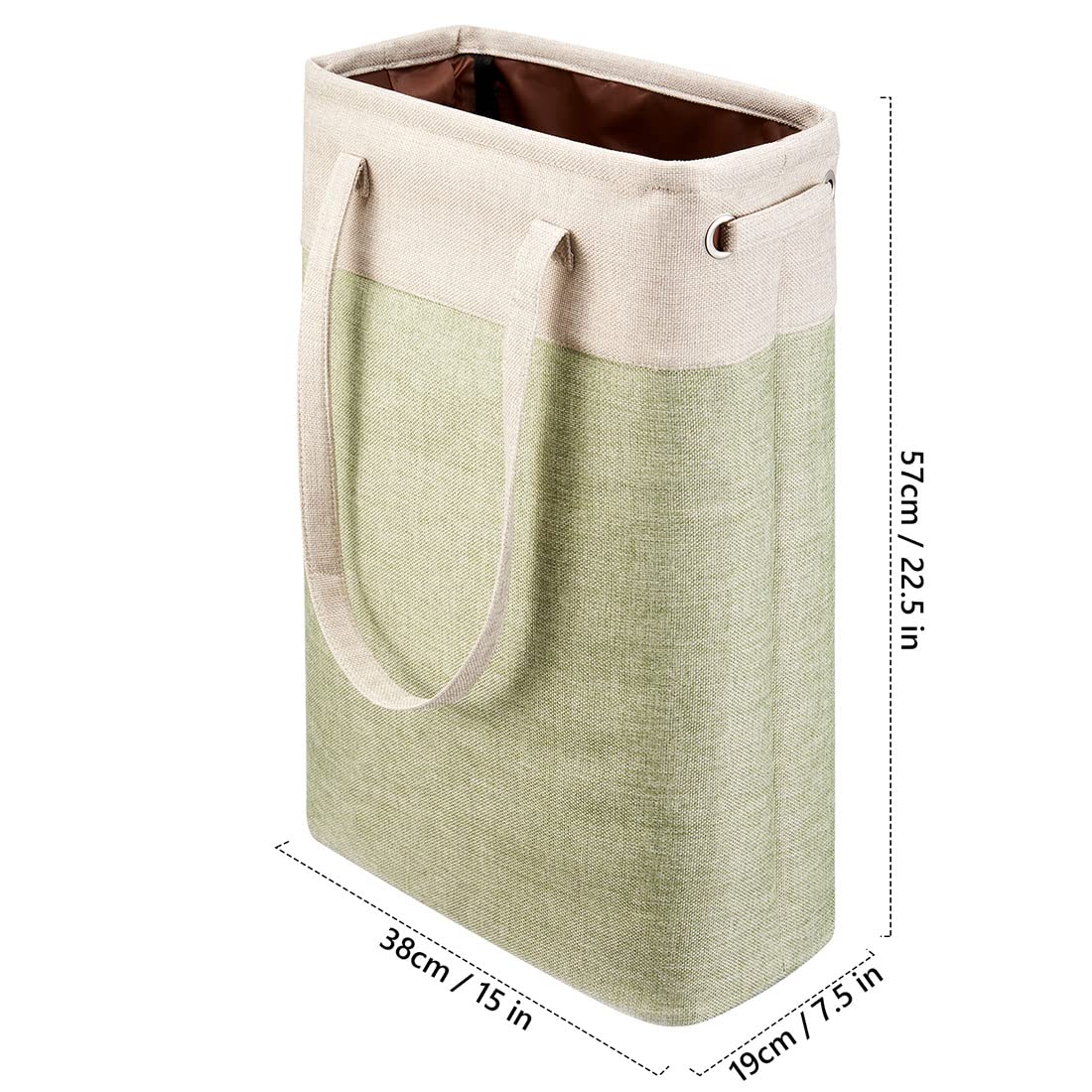 i BKGOO Laundry Basket with Handles Beige&Green Slim Laundry Bin Collapsible Dirty Clothes Basket Narrow Laundry Bag Foldable Dirty Hamper for Camping  Dorms  Apartments