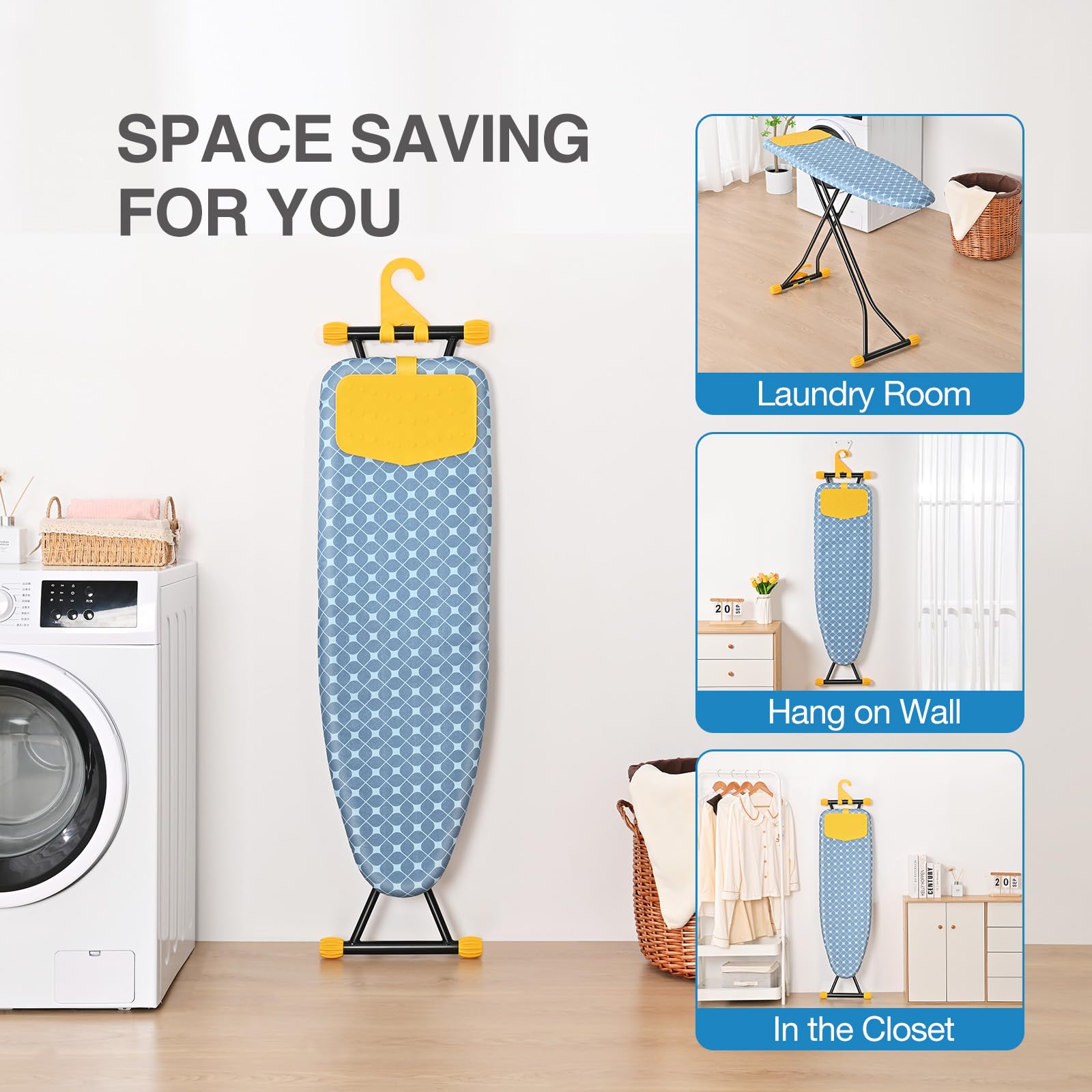 Apexchaser Ironing Board With Iron Rest, Compact And Space Saver Iron Board, Extra Thick Cover, Height Adjustable, Wall Mount &