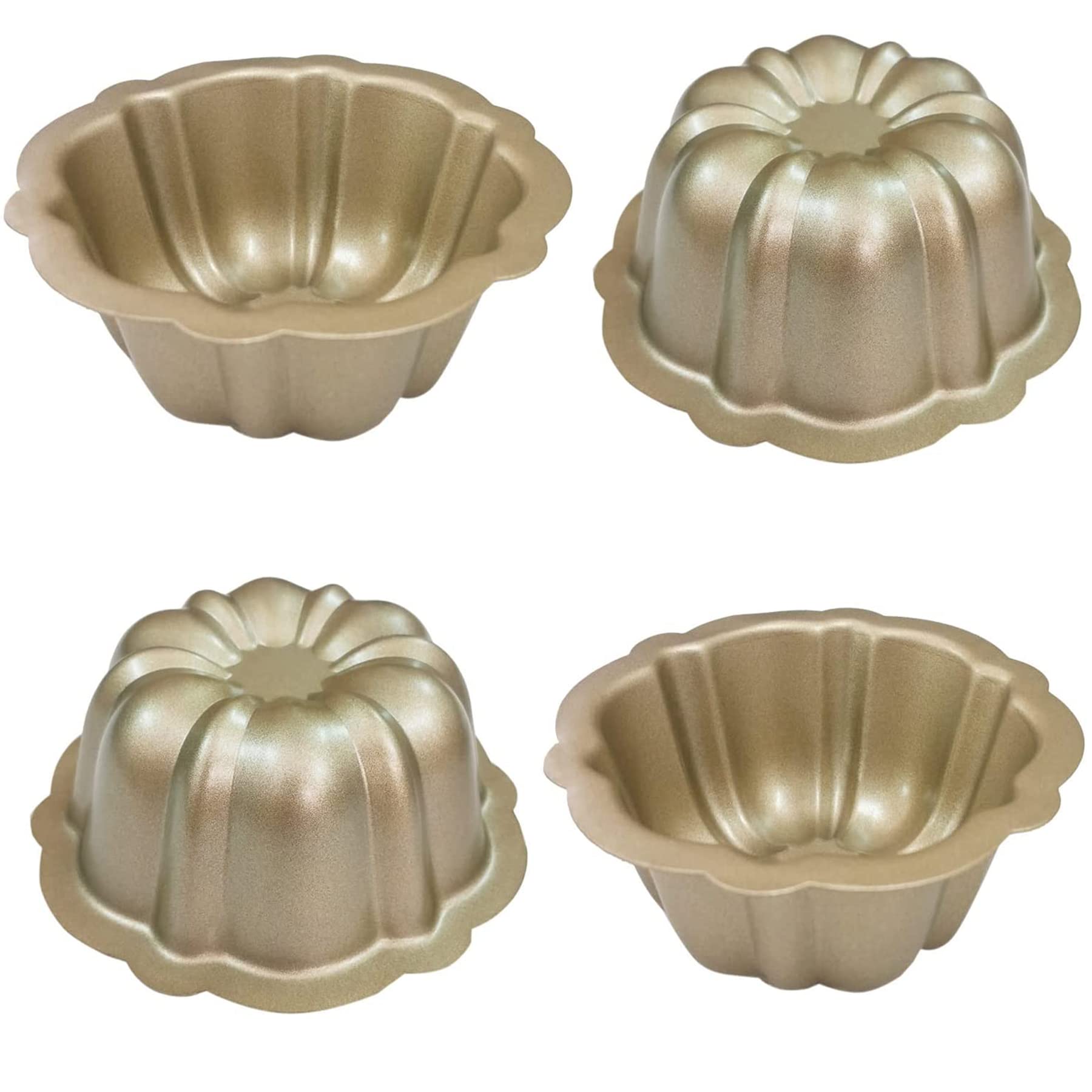 Mggi 4 Pack Mini Cake Pan, 4 Inch Nonstick Fluted Tube Cake Pans, Black Carbon Steel Fluted Cake Mini Oven Baking Mold Metal Rou