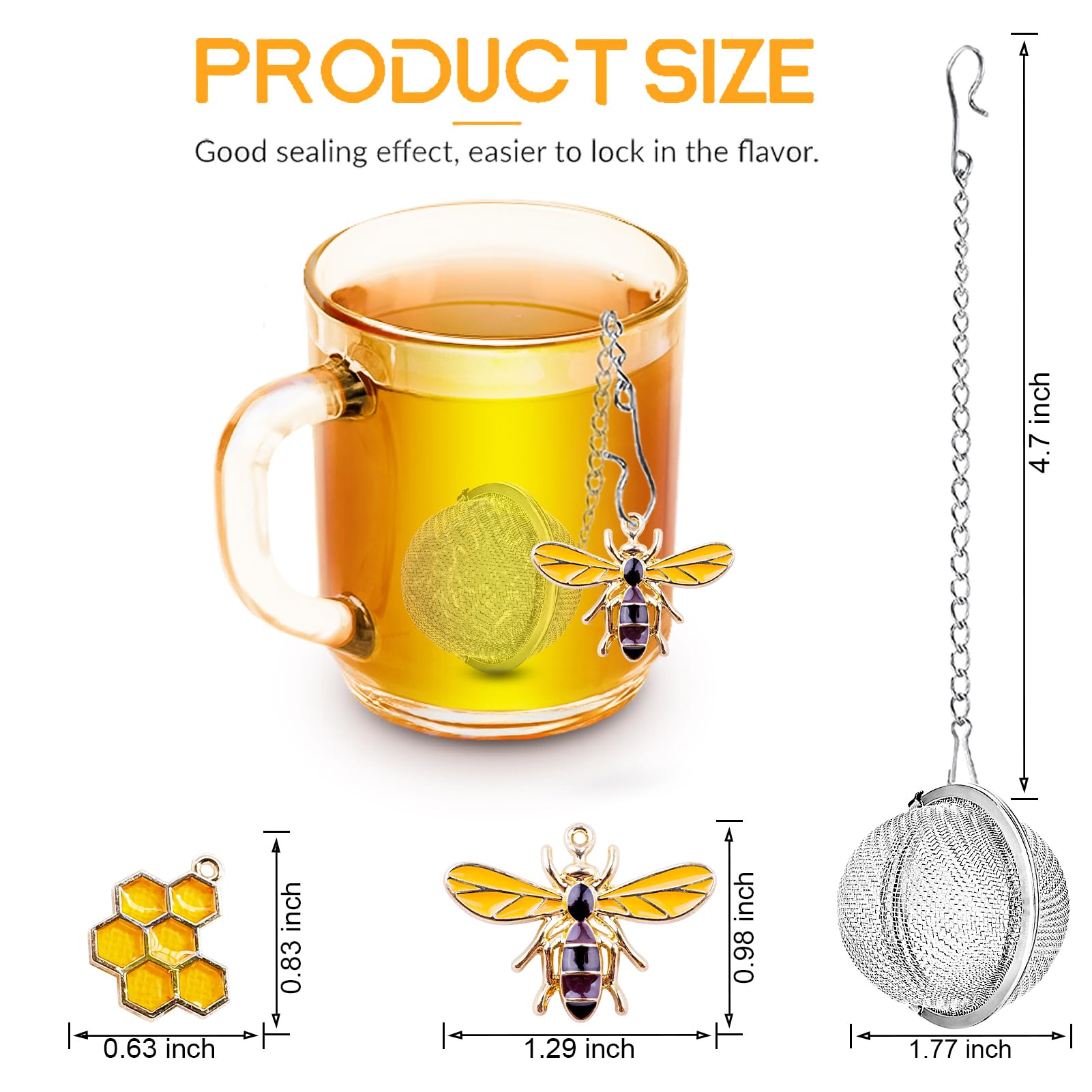 Tea Strainers For Loose Tea, Set Of 2 Teasanavie Stainless Steel Tea Ball, Tea Infuser With Honeybee & Beehive Charm