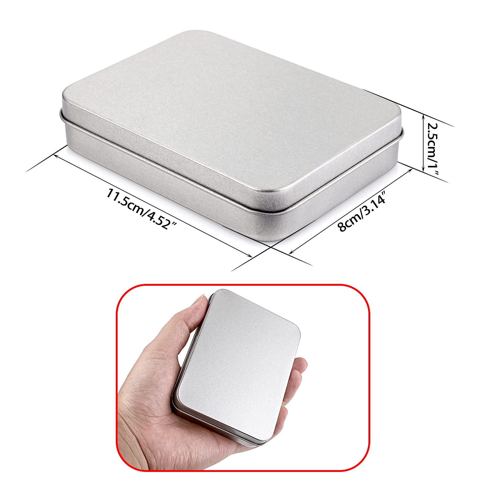 Juxyes Pack Of 12 Rectangular Storage Tins Box With Lid, Metal Silver Empty Tins Box Containers Mini Storage Box Organizer For C