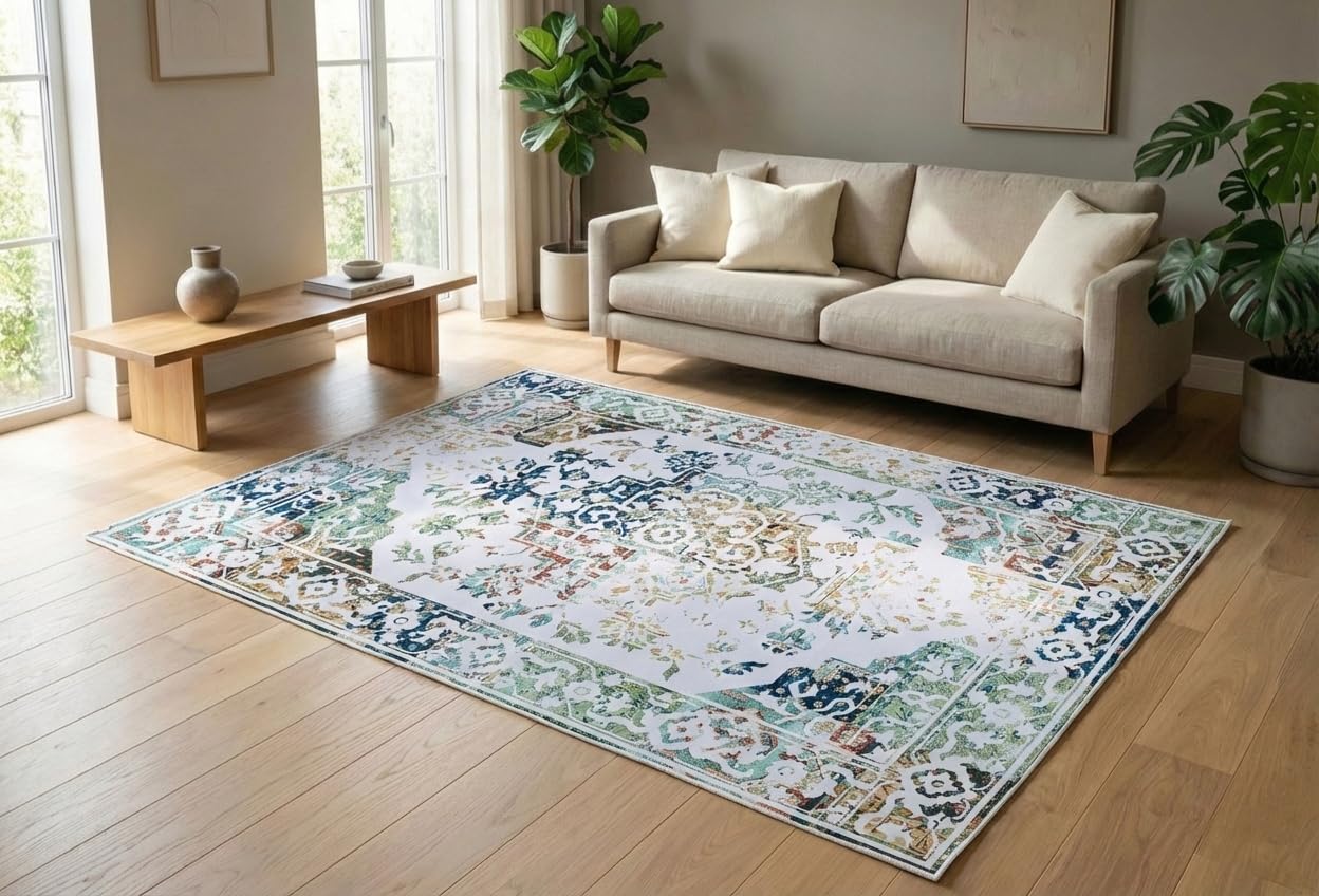 Blush & Bloom 5 X 7 Feet Area Rugs Washable Rug: Large Modern Abstract Living Room Rug Soft Anti-Skid Thin Carpet Indoor Floor N