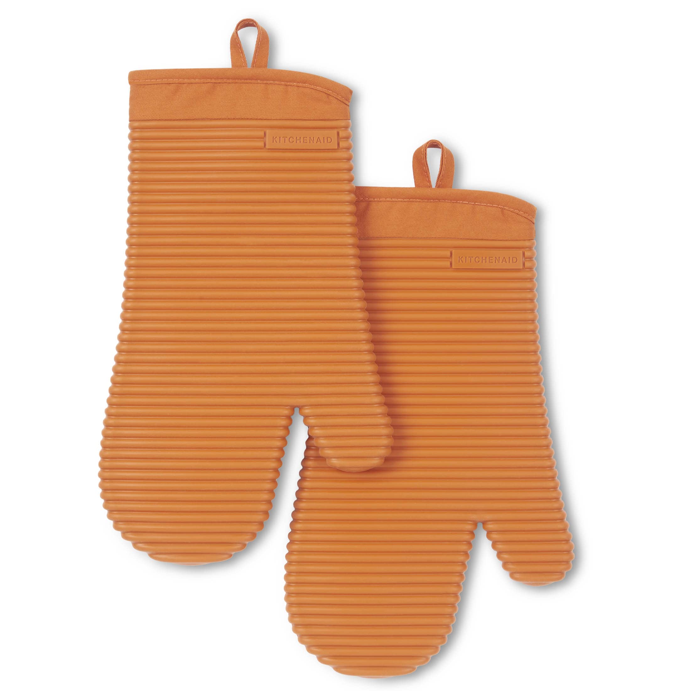 KitchenAid Ribbed Soft Silicone Oven Mitt 2-Pack Set, Honey, 7.5x13