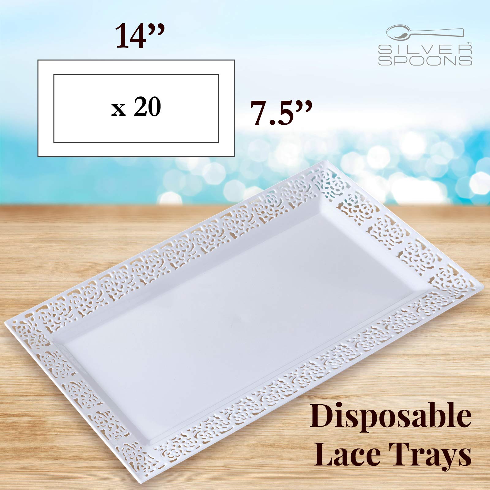Silver Spoons Disposable Lace Trays | For Upscale Wedding And Dining | 6 Pc | White | 14    X 7.5    -