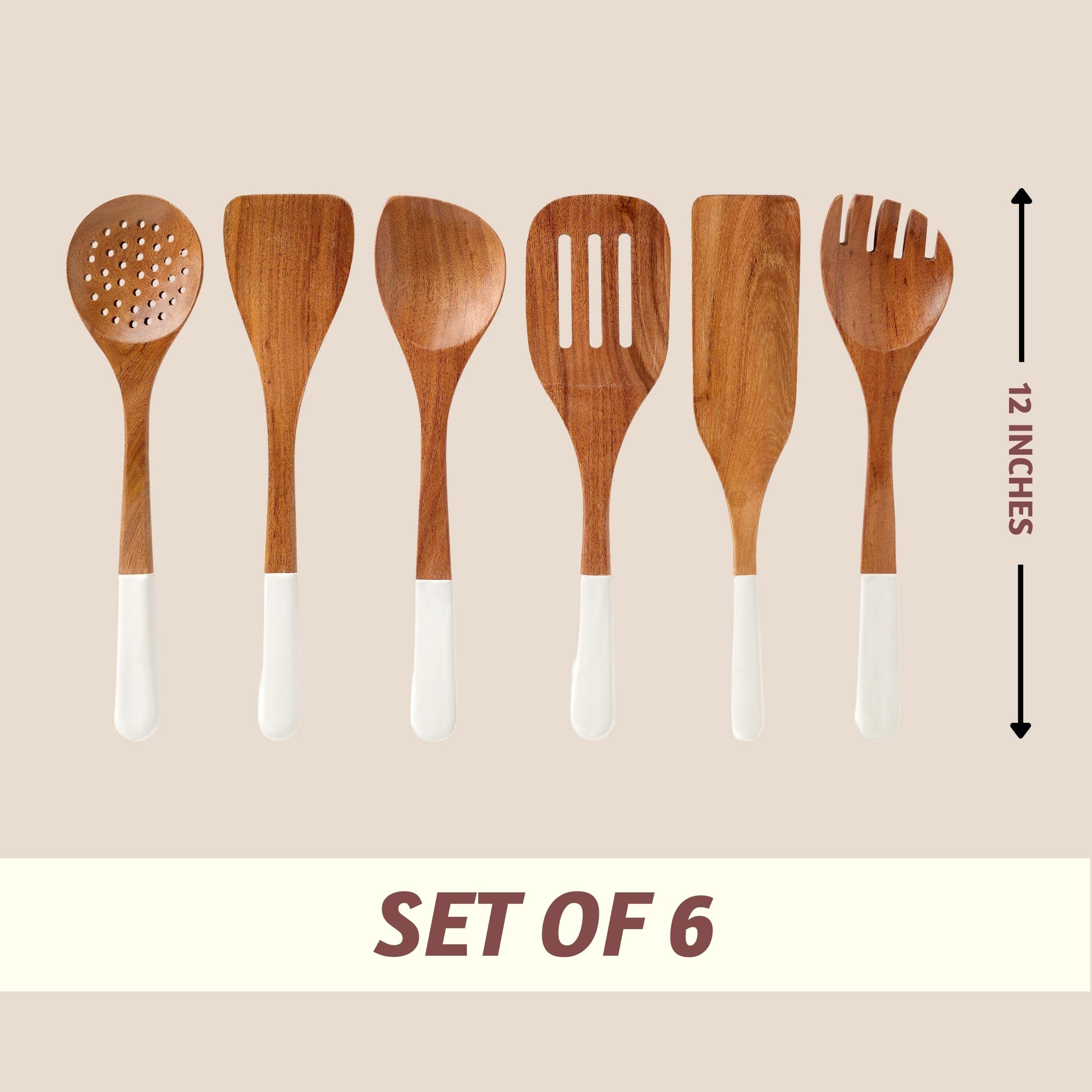 Folkulture Wooden Spoons For Cooking Or Cooking Utensils Set, Set Of 6 Wooden Cooking Spoons For Kitchen, Non-Stick Cookware Set