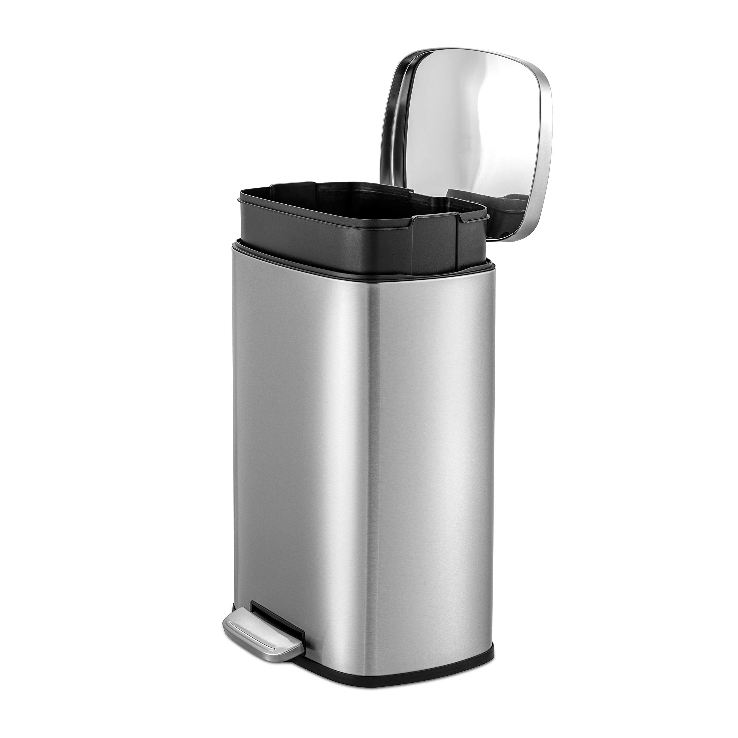 QUALIAZERO 50L/13Gal Heavy Duty Hands-Free Stainless Steel Commercial/Kitchen Step Trash Can  Fingerprint-Resistant Soft Close Lid Trashcan  50L / 13 GAL
