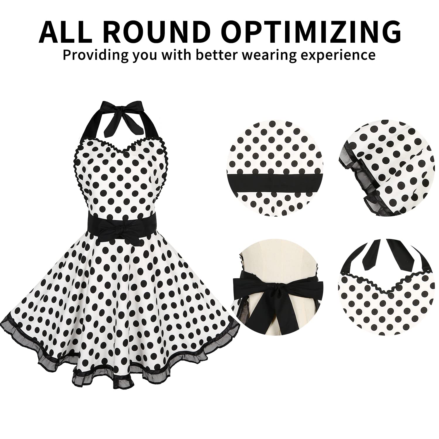 Violet Mist Cute Lovely Retro Aprons For Women Girl Ladies Sexy Sweetheart Vintage Aprons 50S Black Polka Dot Christmas Apron Ka