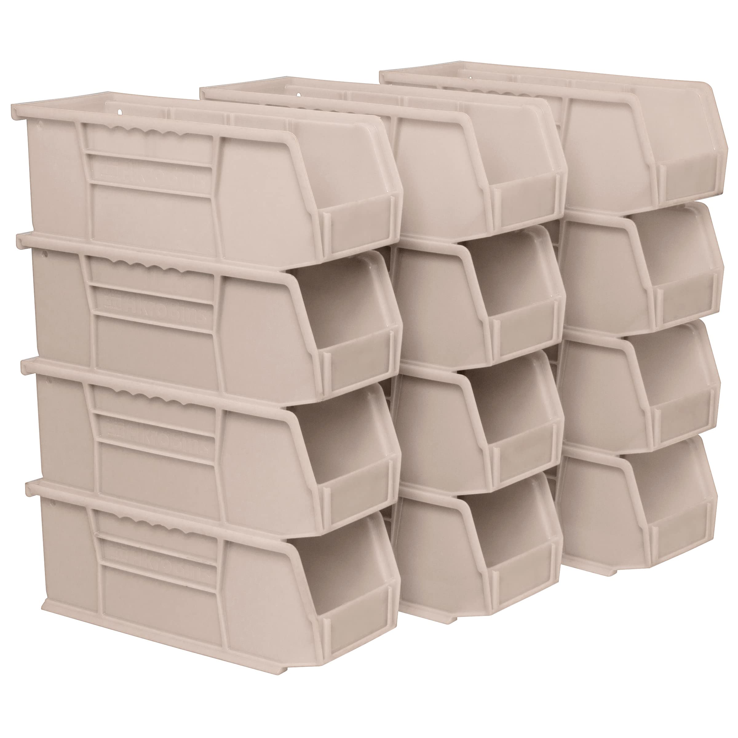 Akro-Mils 30224 Akrobins Plastic Hanging Stackable Storage Organizer Bin, 11-Inch X 4-Inch X 4-Inch, Stone, 12-Pack