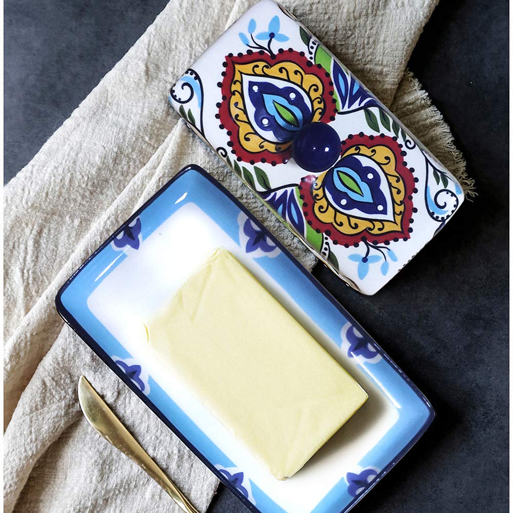 Butter Dishes With Covers, For Serving Tray Cheese, Dessert, Fruit And More Appetizer Plates (Hand Drawn)