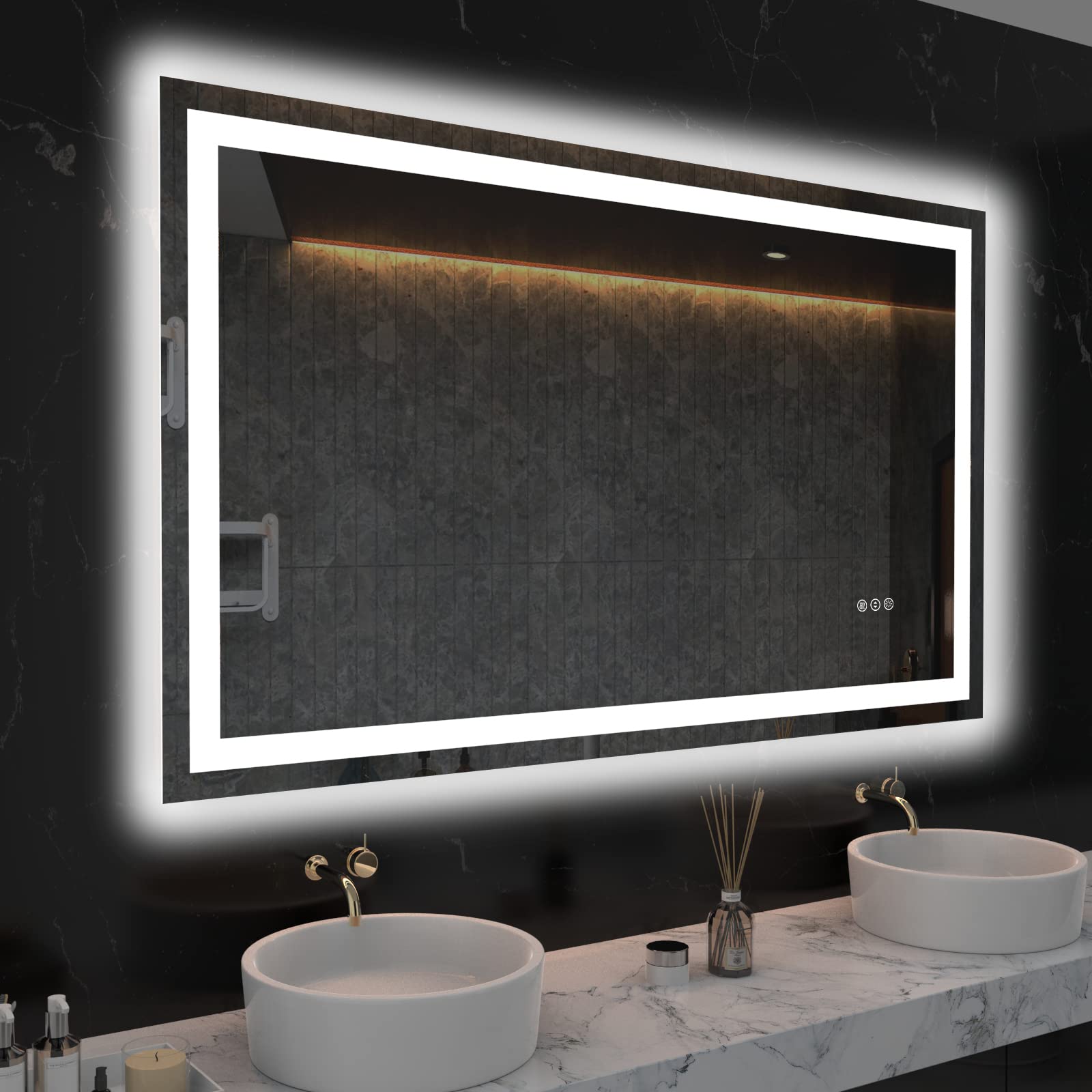 Loaao 48X36 Led Bathroom Mirror With Lights, Anti-Fog, Dimmable, Backlit + Front Lit, Lighted Bathroom Vanity Mirror For Wall, S
