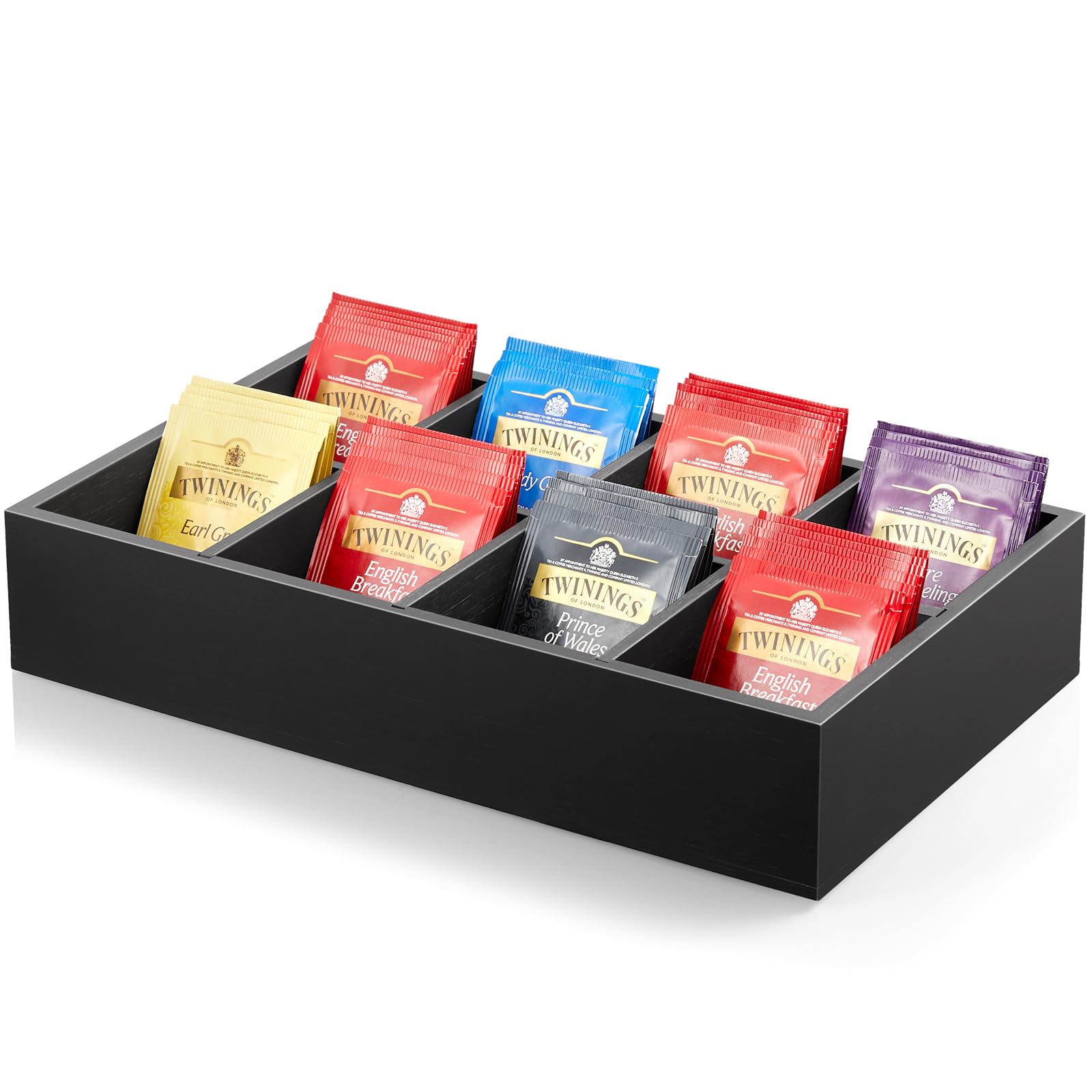 Drastar Tea Bag Organizer, Tea Box Organizer Storage Box, Wooden Tea Bag Holder, Tea Chest With 8 Compartments, Tea Caddy For Te